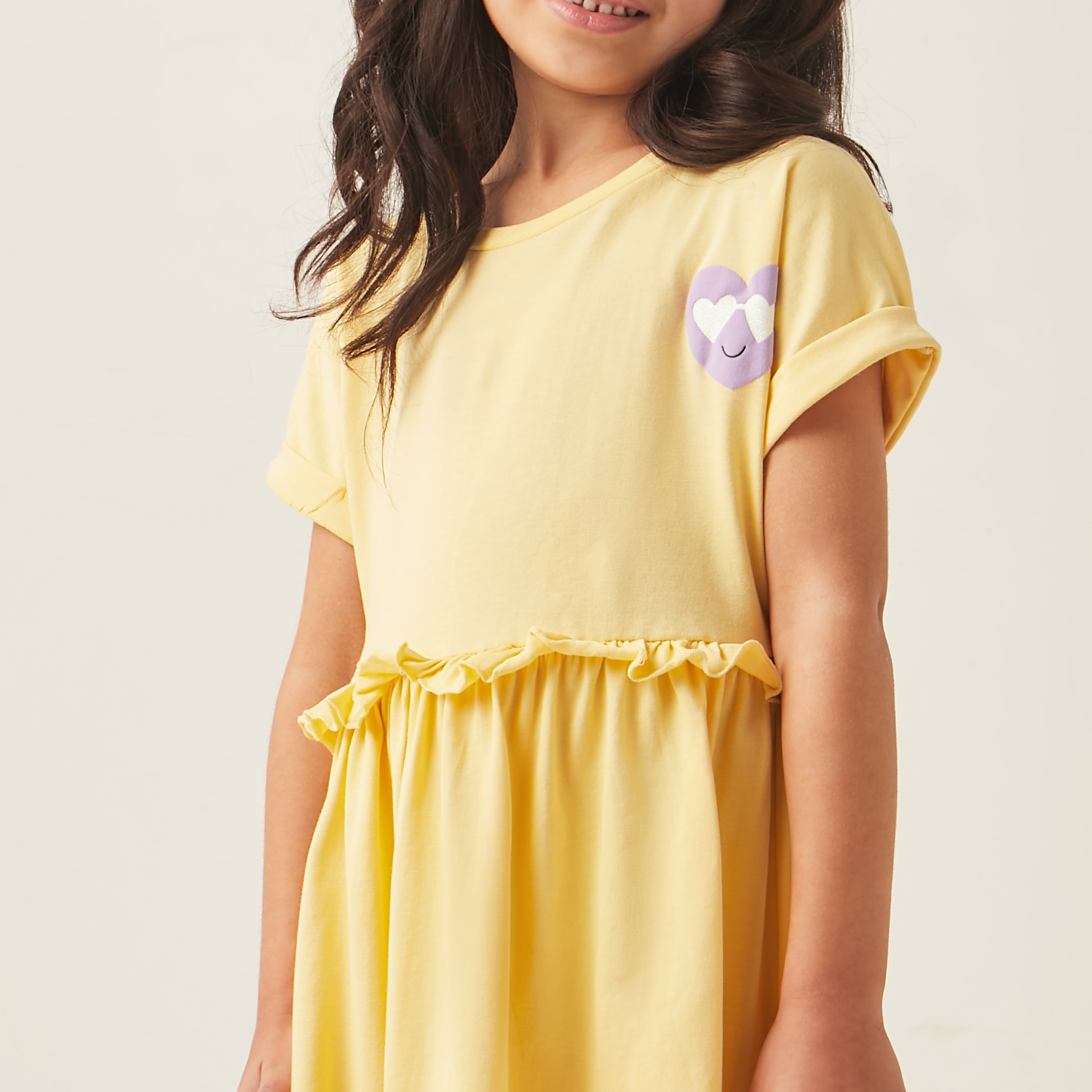 Juniors Heart Print A-line Dress with Short Sleeves and Ruffle Detail-girls-clothing-dressesandjumpsuits-image-3