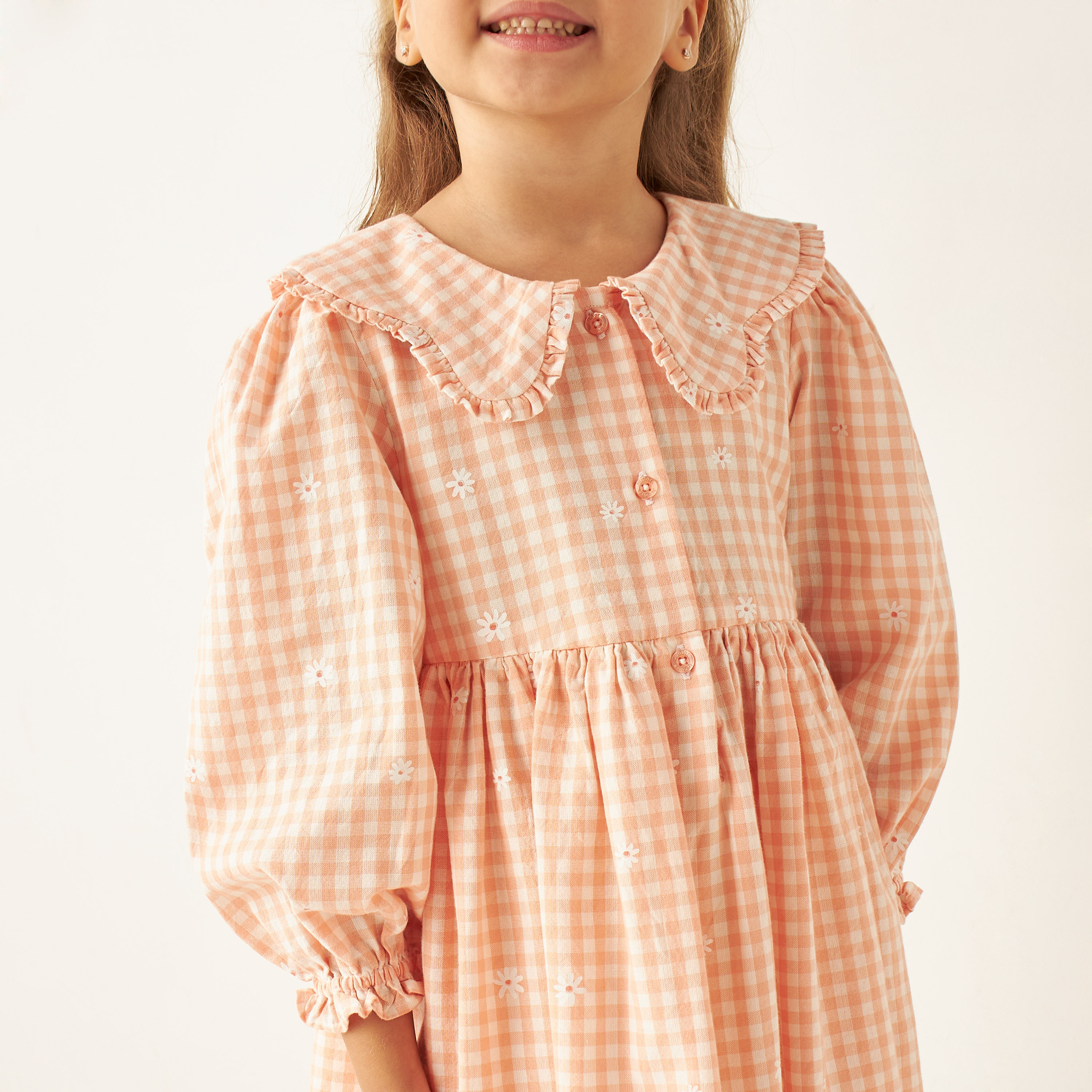 فستان كاروهات إيه لاين بياقة بيتر بان وأكمام 3/4 من جونيورز-girls-clothing-dressesandjumpsuits-image-3