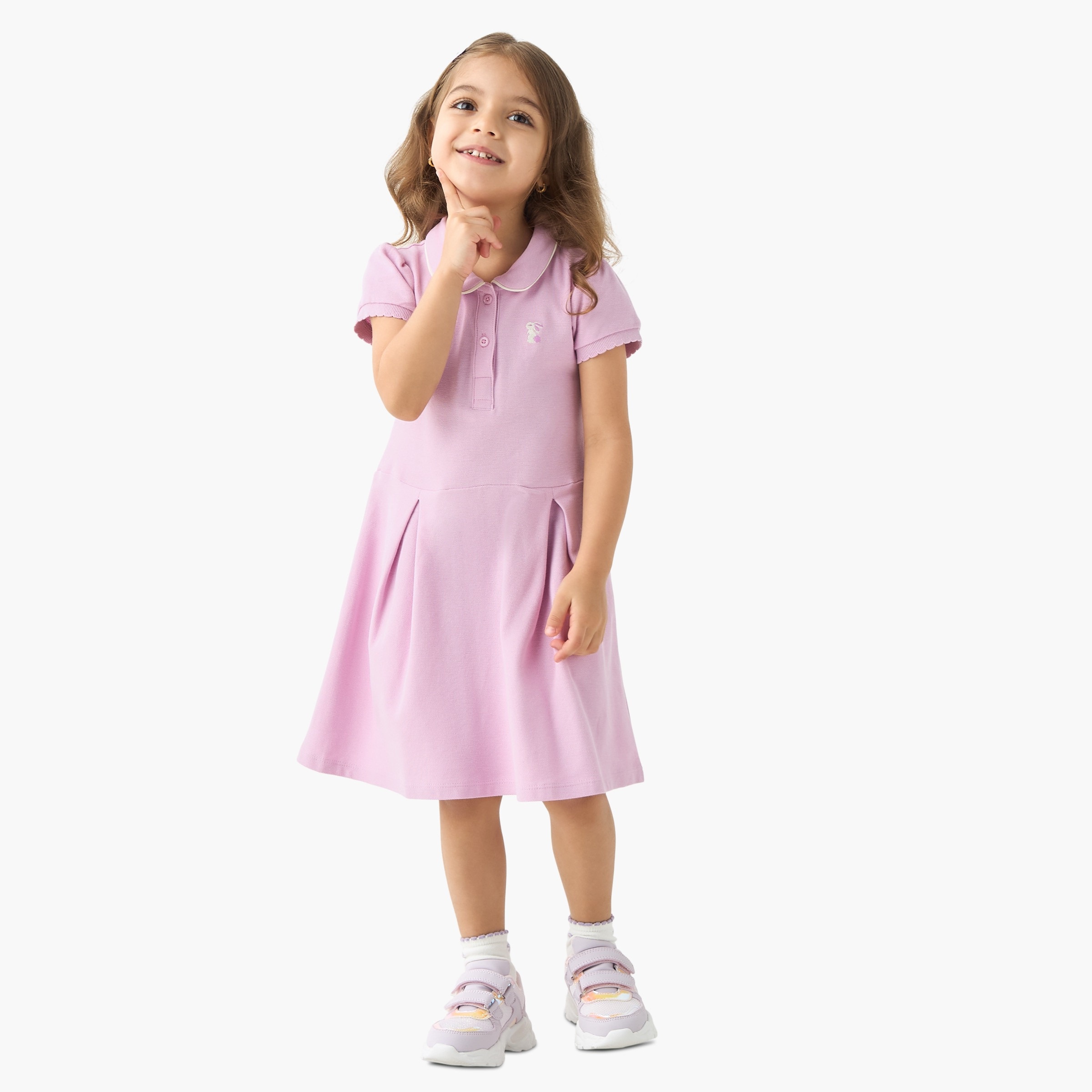 Juniors Solid A-line Dress with Collar and Short Sleeves-girls-clothing-dressesandjumpsuits-image-2