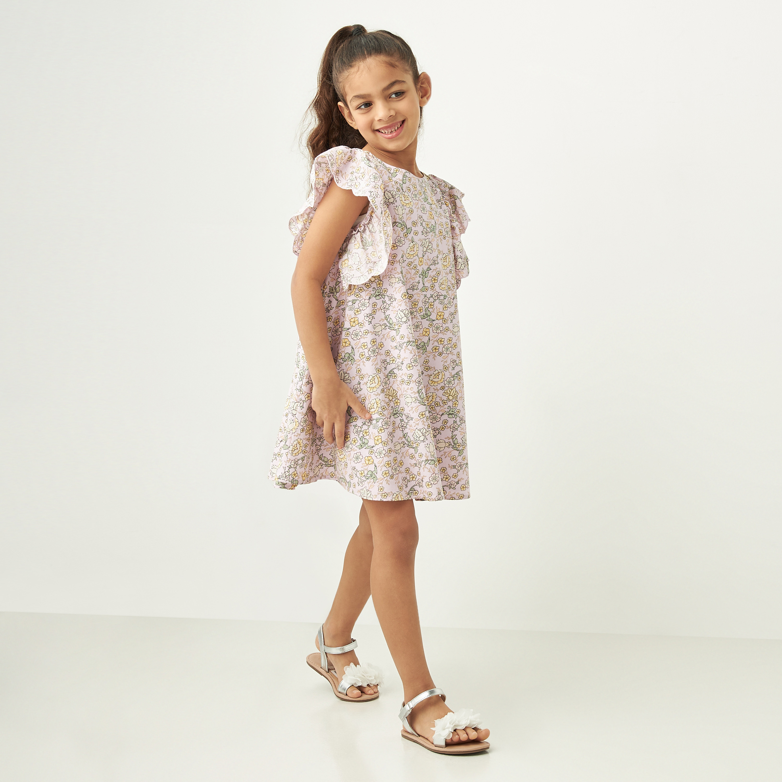 Juniors All-Over Floral Print A-line Dress with Flutter Sleeves-girls-clothing-dressesandjumpsuits-image-2