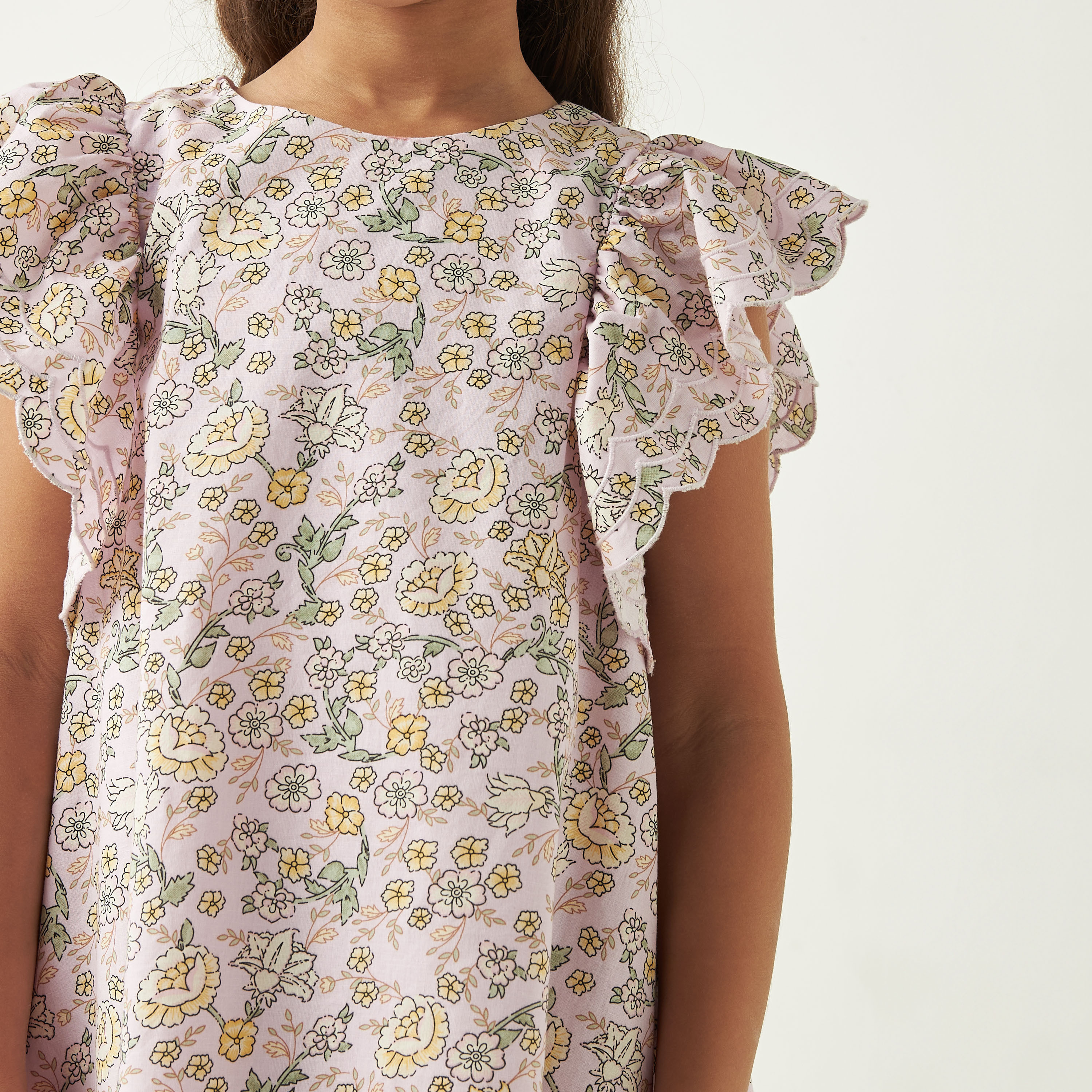Juniors All-Over Floral Print A-line Dress with Flutter Sleeves-girls-clothing-dressesandjumpsuits-image-4
