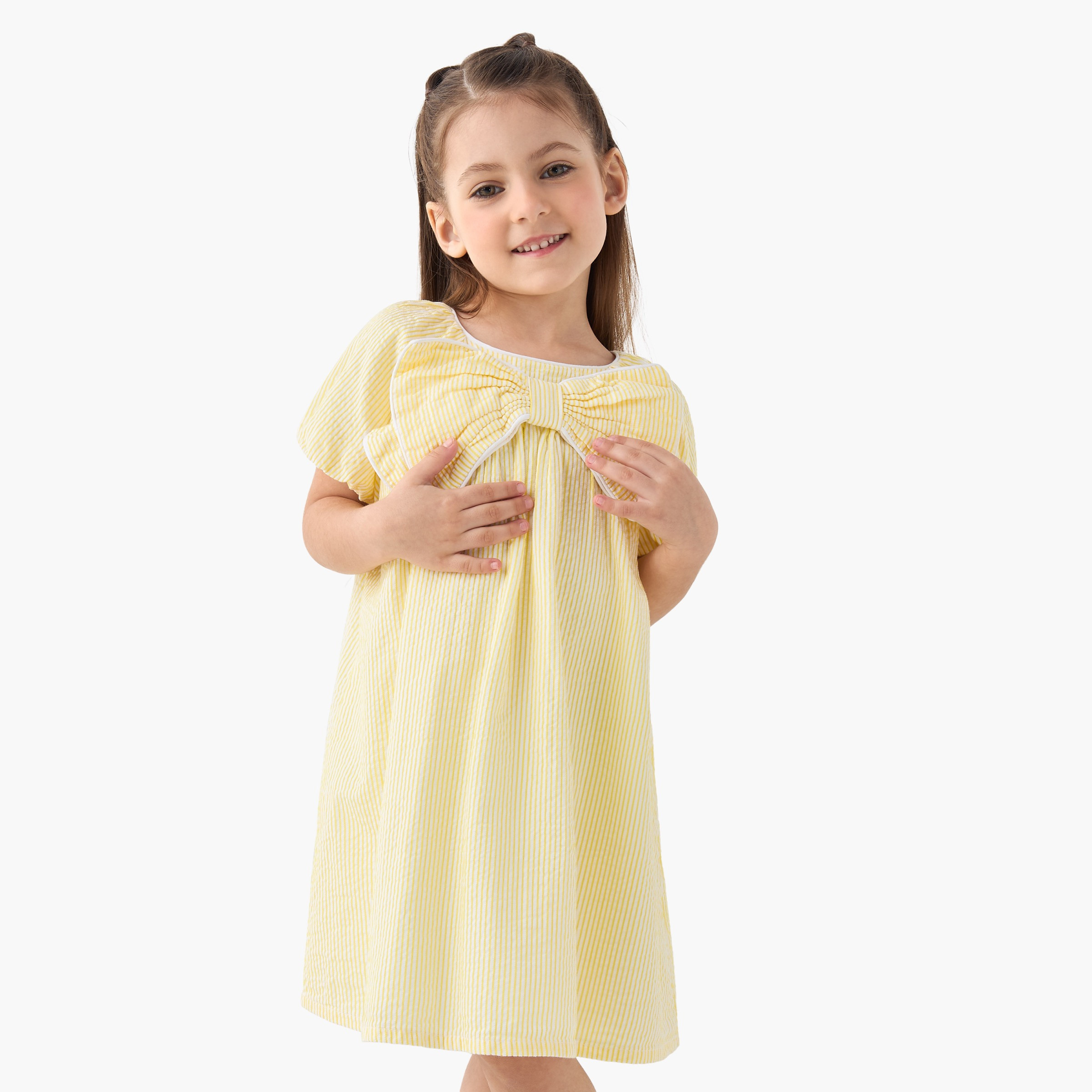 Juniors Striped Dress with Short Sleeves and Bow Detail-girls-clothing-dressesandjumpsuits-image-1