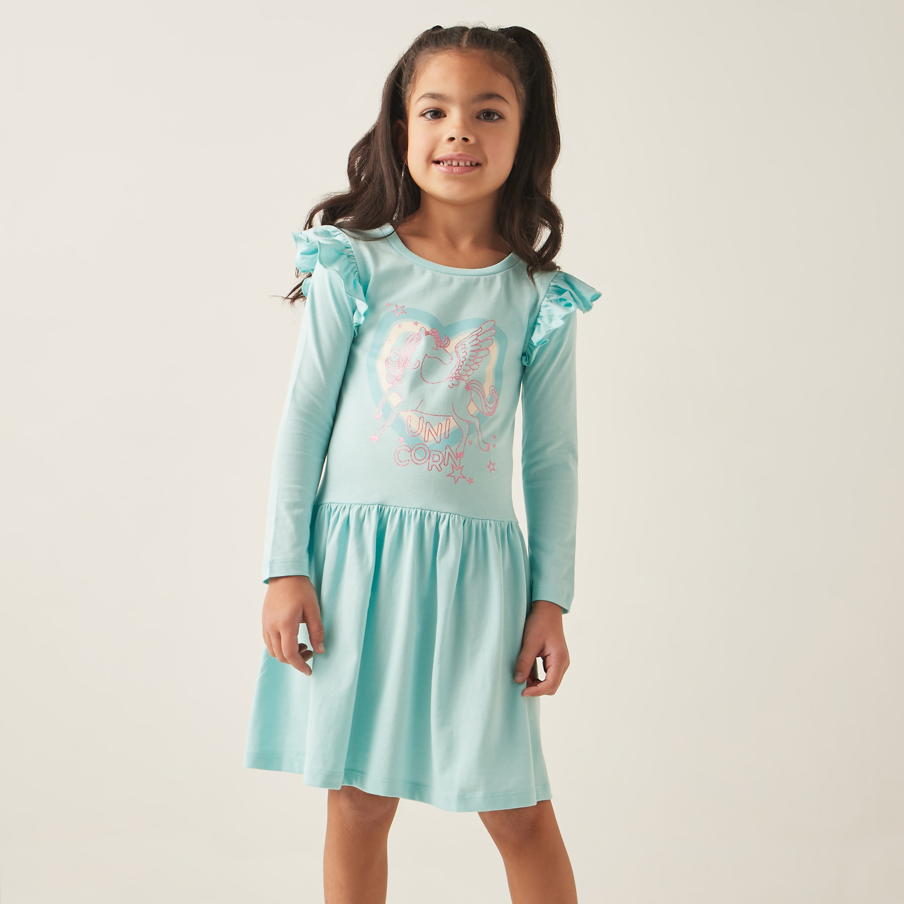 Buy Juniors Unicorn Print Dress with Long Sleeves Online Babyshop UAE