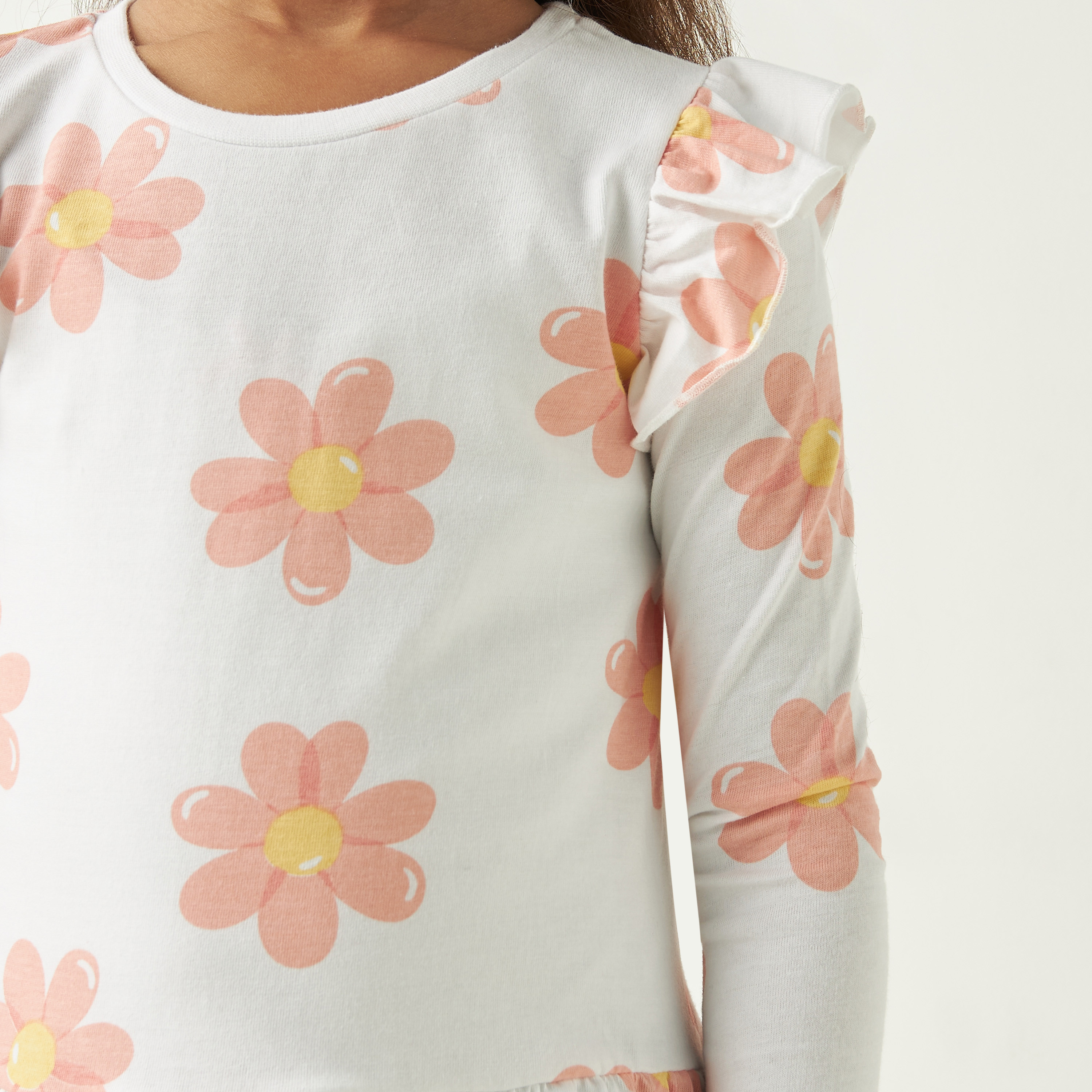 Juniors All-Over Floral Print A-Line Dress with Long Sleeves and Ruffle Detail-girls-clothing-dressesandjumpsuits-image-4
