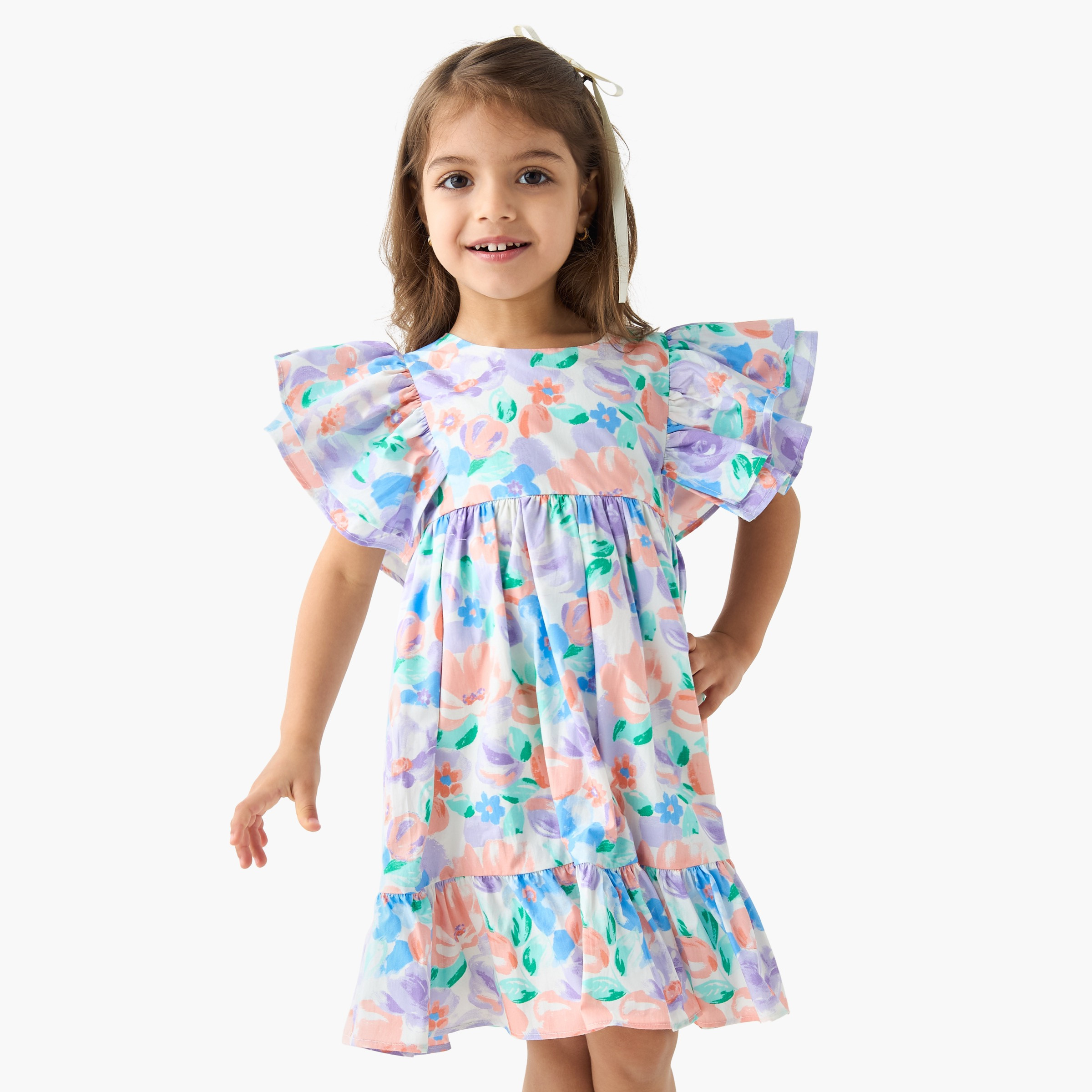 Juniors All-Over Floral Print A-Line Dress with Flutter Sleeves-girls-clothing-dressesandjumpsuits-image-2