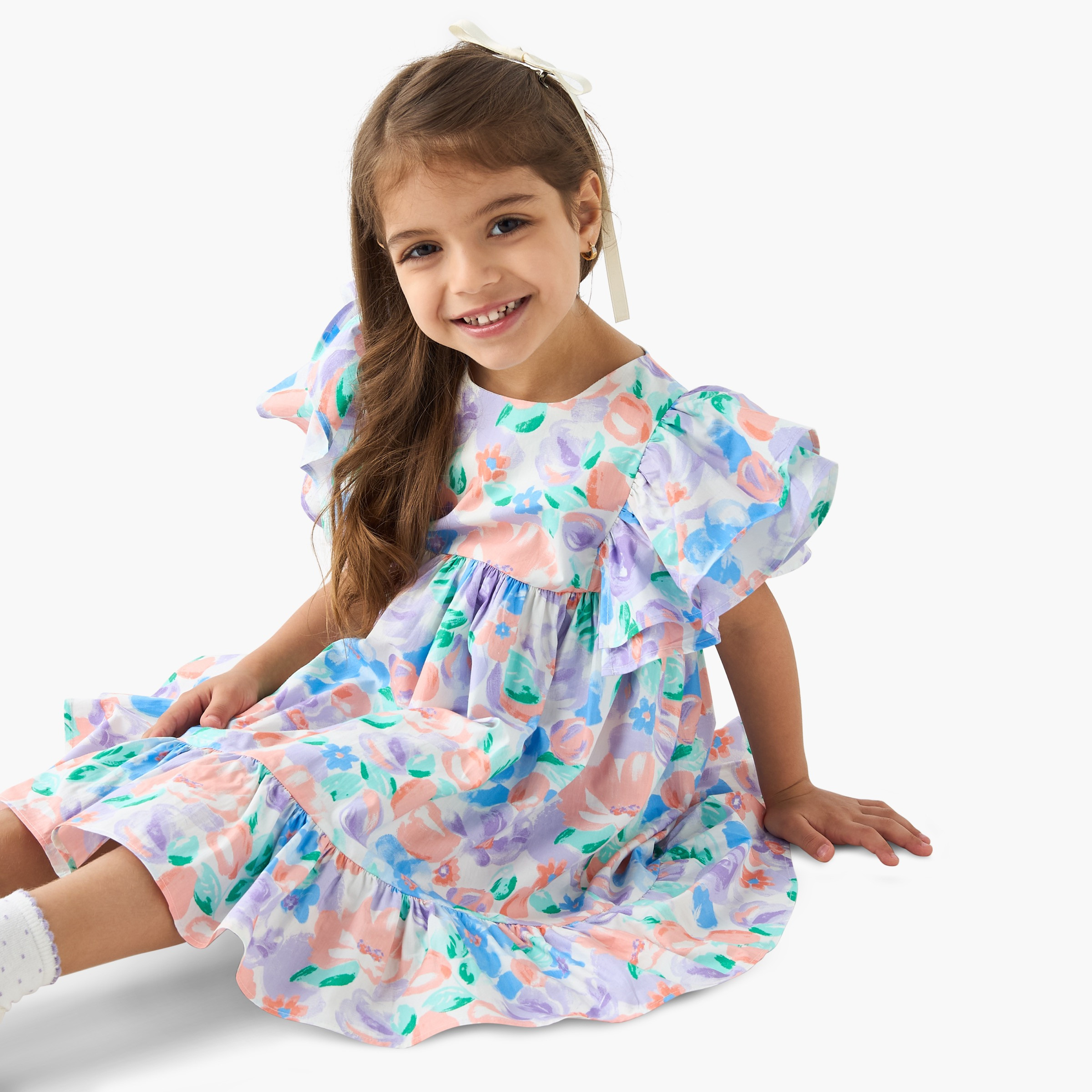 Juniors All-Over Floral Print A-Line Dress with Flutter Sleeves-girls-clothing-dressesandjumpsuits-image-3