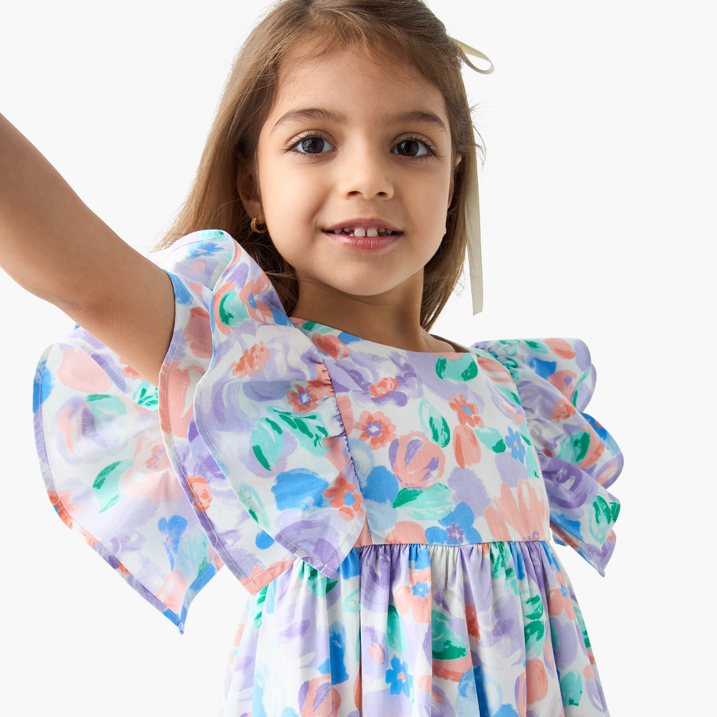 Juniors All-Over Floral Print A-Line Dress with Flutter Sleeves-girls-clothing-dressesandjumpsuits-image-5