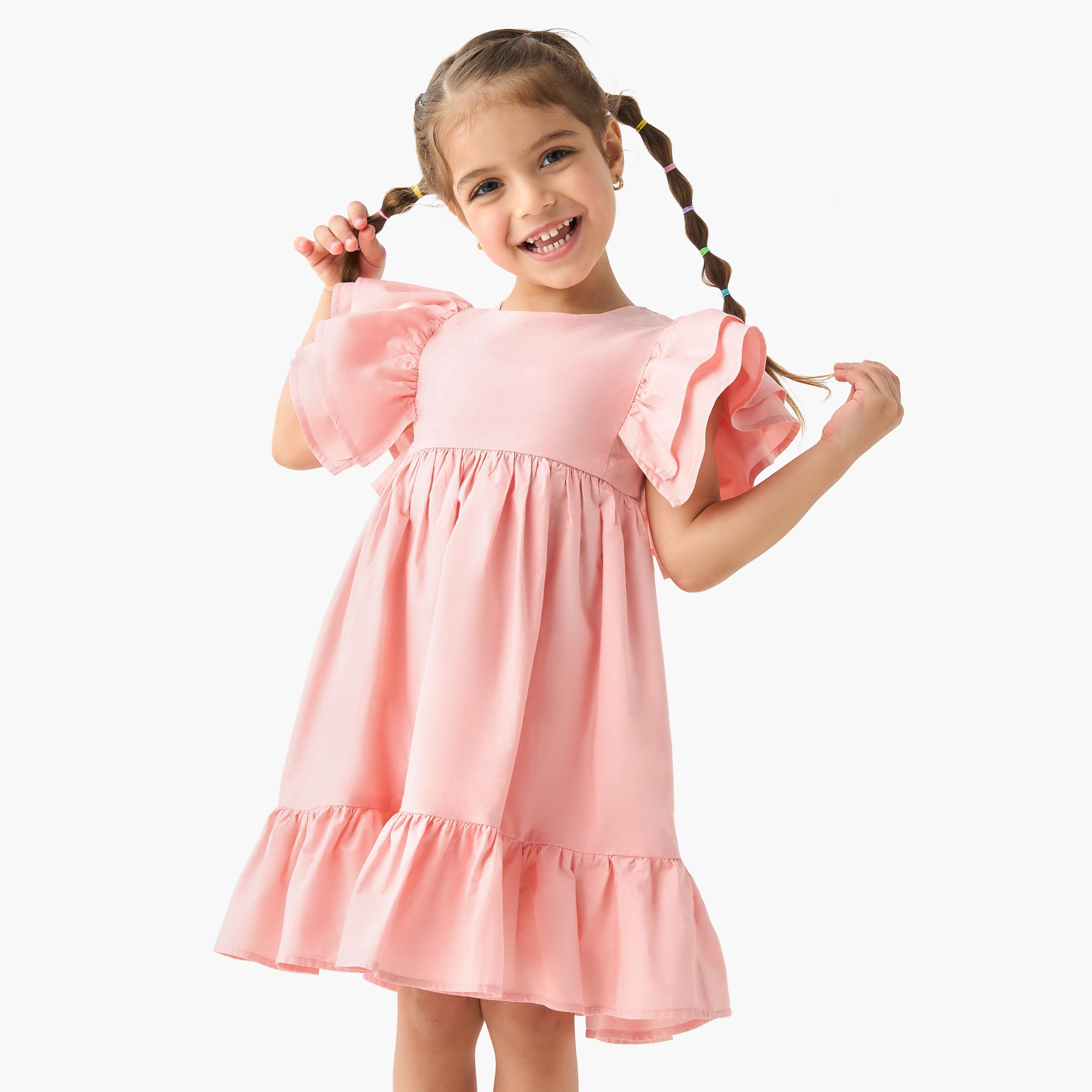 Buy Baby Girls Juniors Solid Dress with Ruffles and Button Closure Online Centrepoint UAE