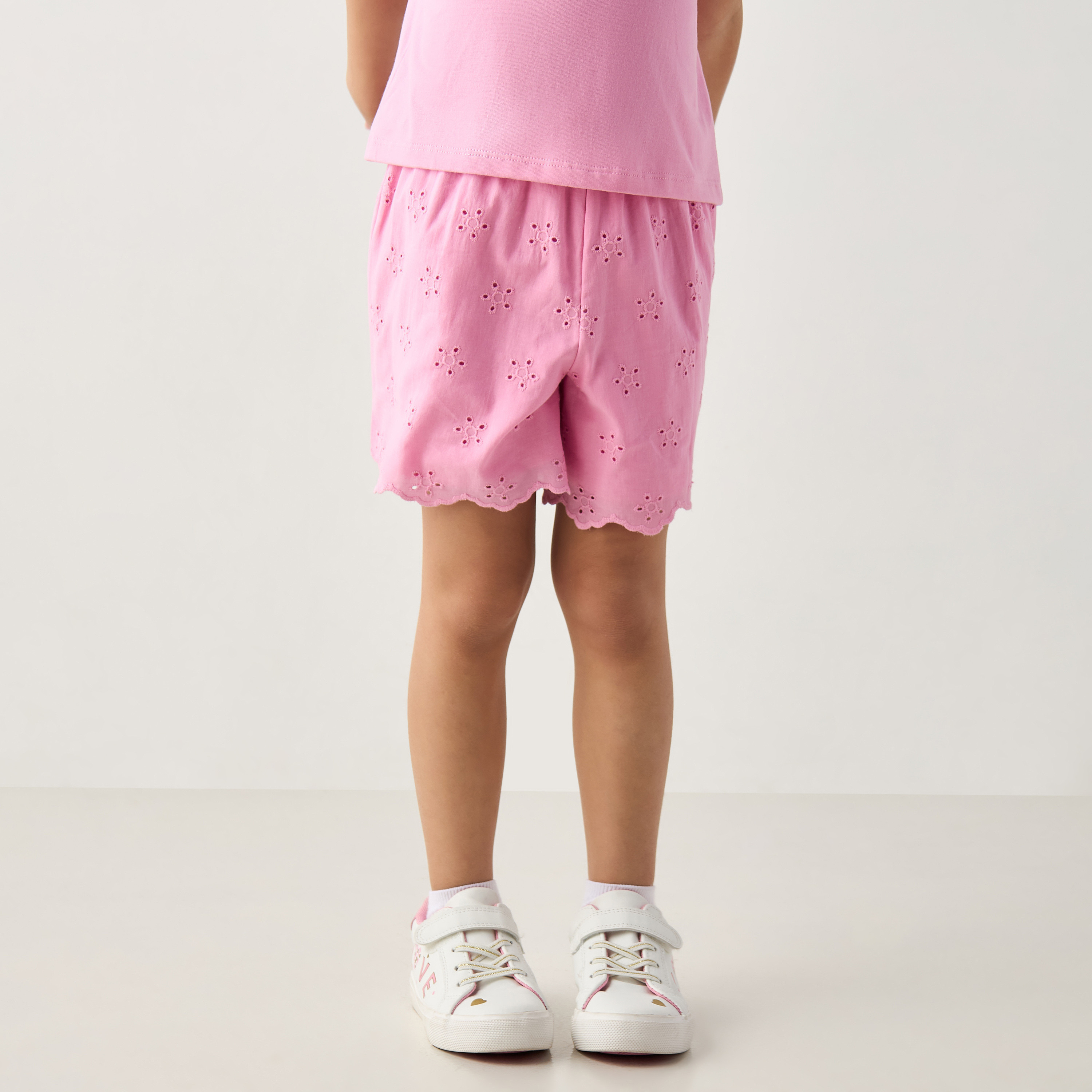 Juniors Solid Schiffli Detail Top and Shorts Set-baby-girls-clothing-setsandcoords-image-3