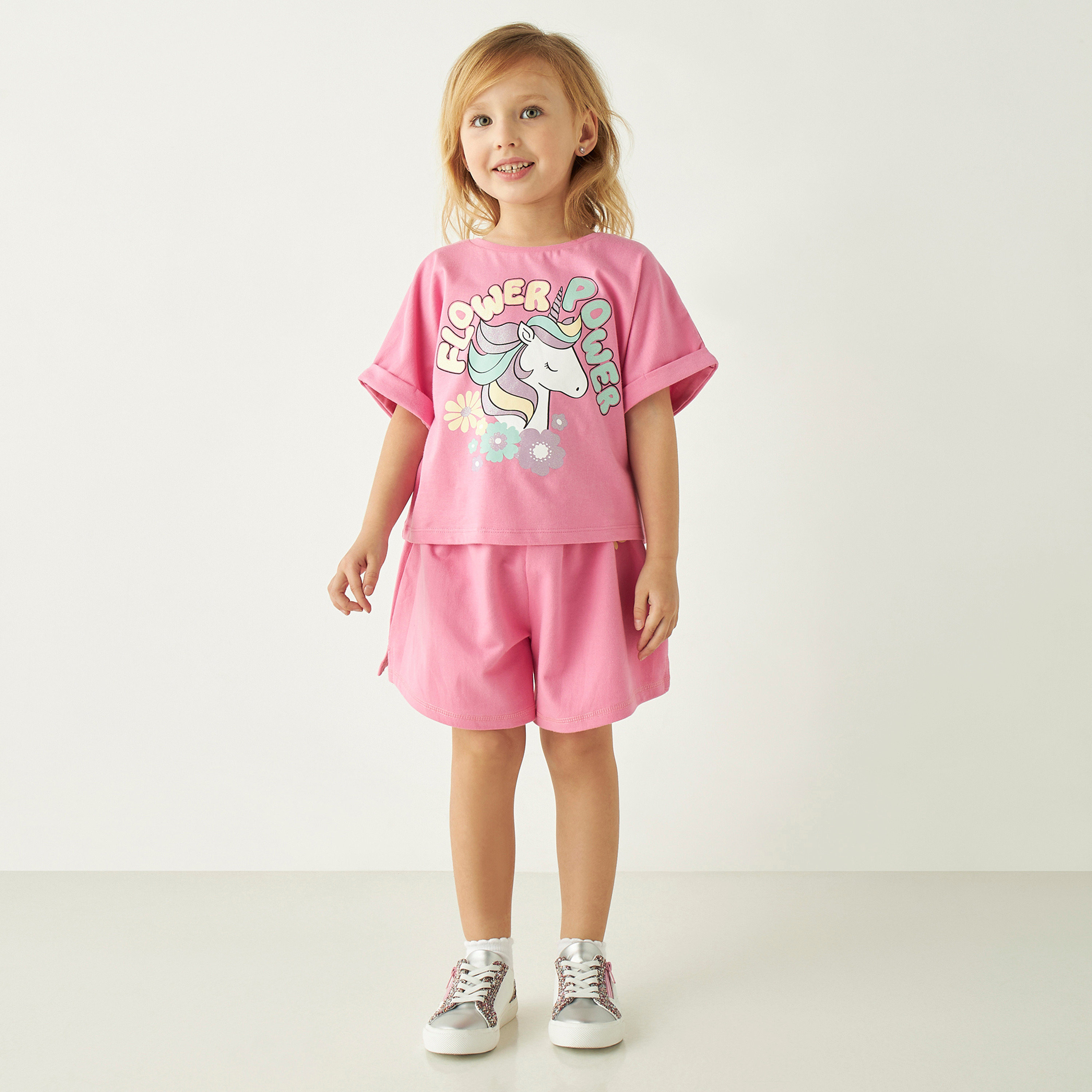 Juniors Graphic Print T-shirt and Shorts Set-baby-girls-clothing-setsandcoords-image-1
