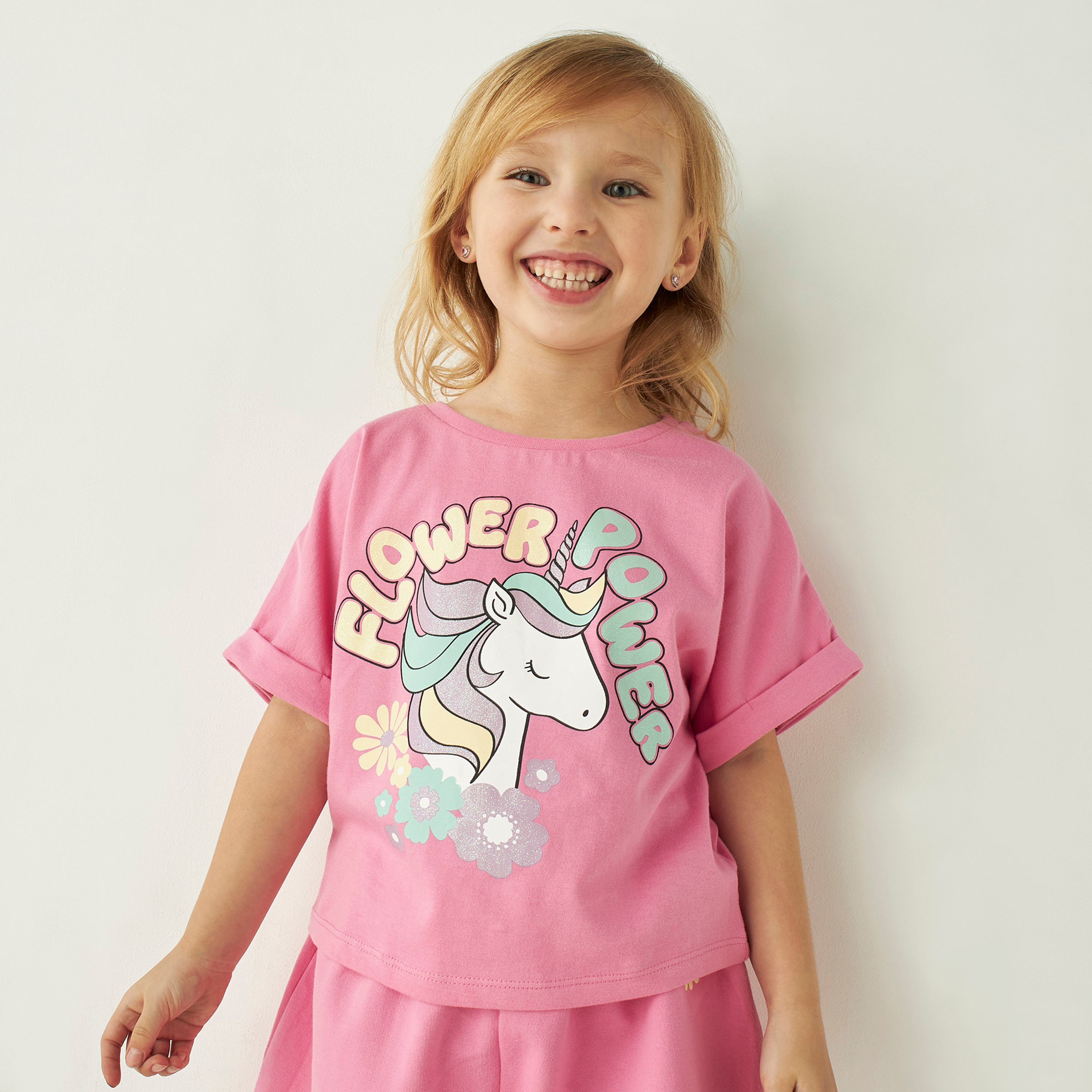 Juniors Graphic Print T-shirt and Shorts Set-baby-girls-clothing-setsandcoords-image-2