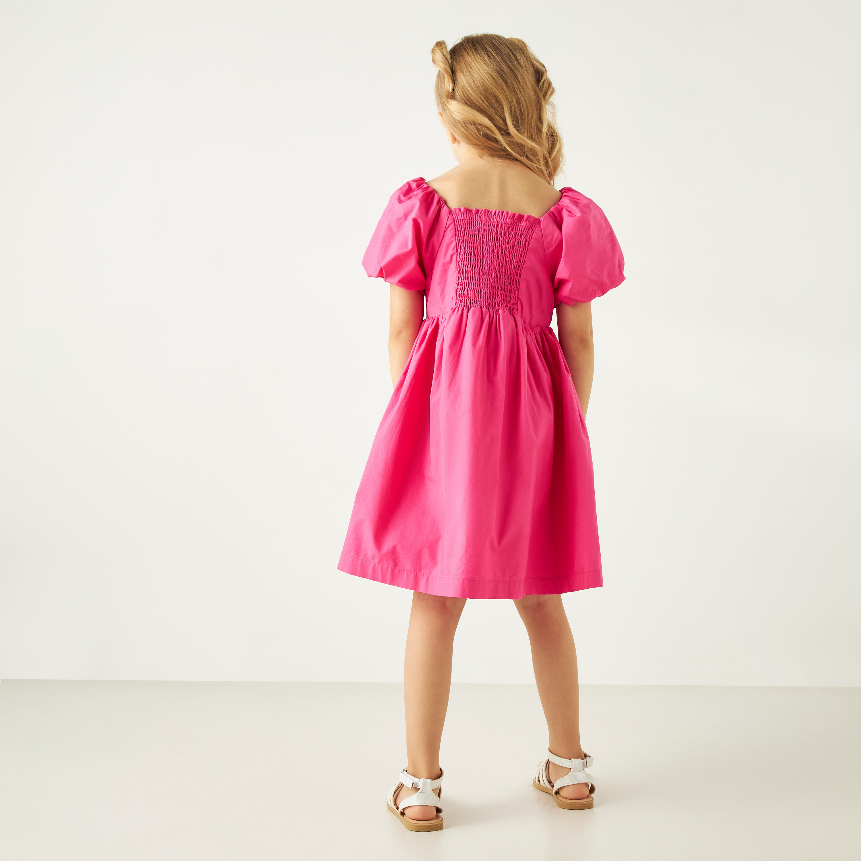 Juniors Flower Applique  A-line Dress with Puff Sleeves-girls-clothing-dressesandjumpsuits-image-3