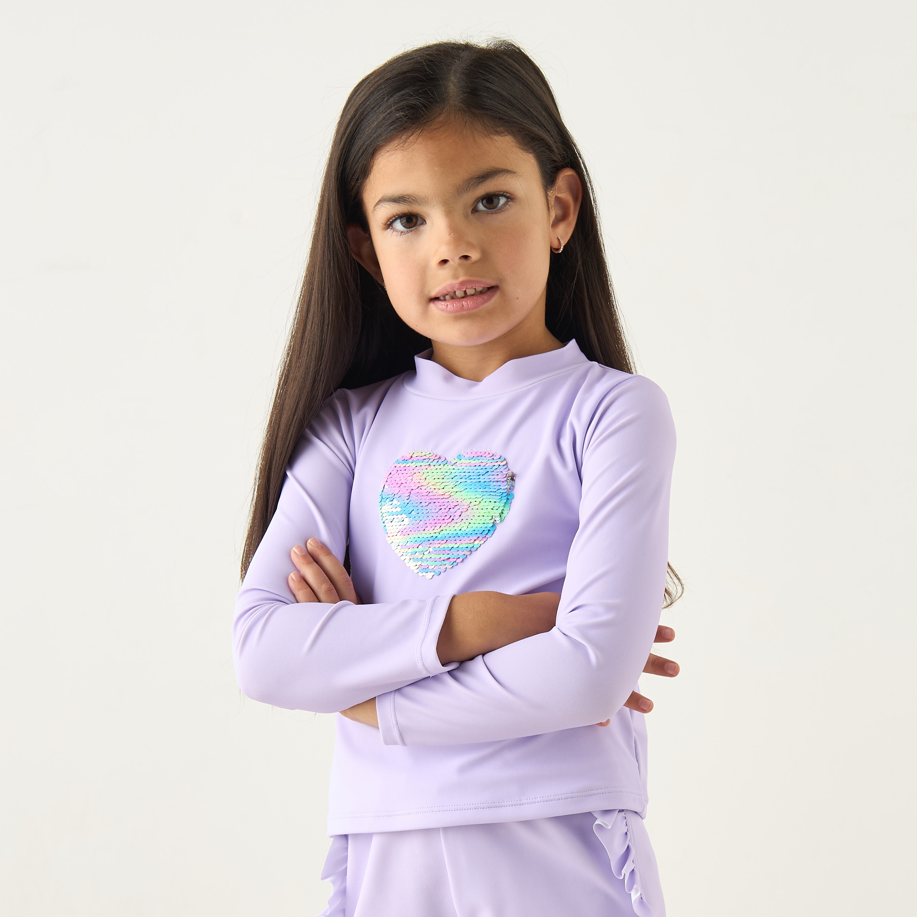 Juniors Heart Sequinned Long Sleeves Swim T-shirt and Shorts Set-baby-girls-clothing-swimwear-image-2