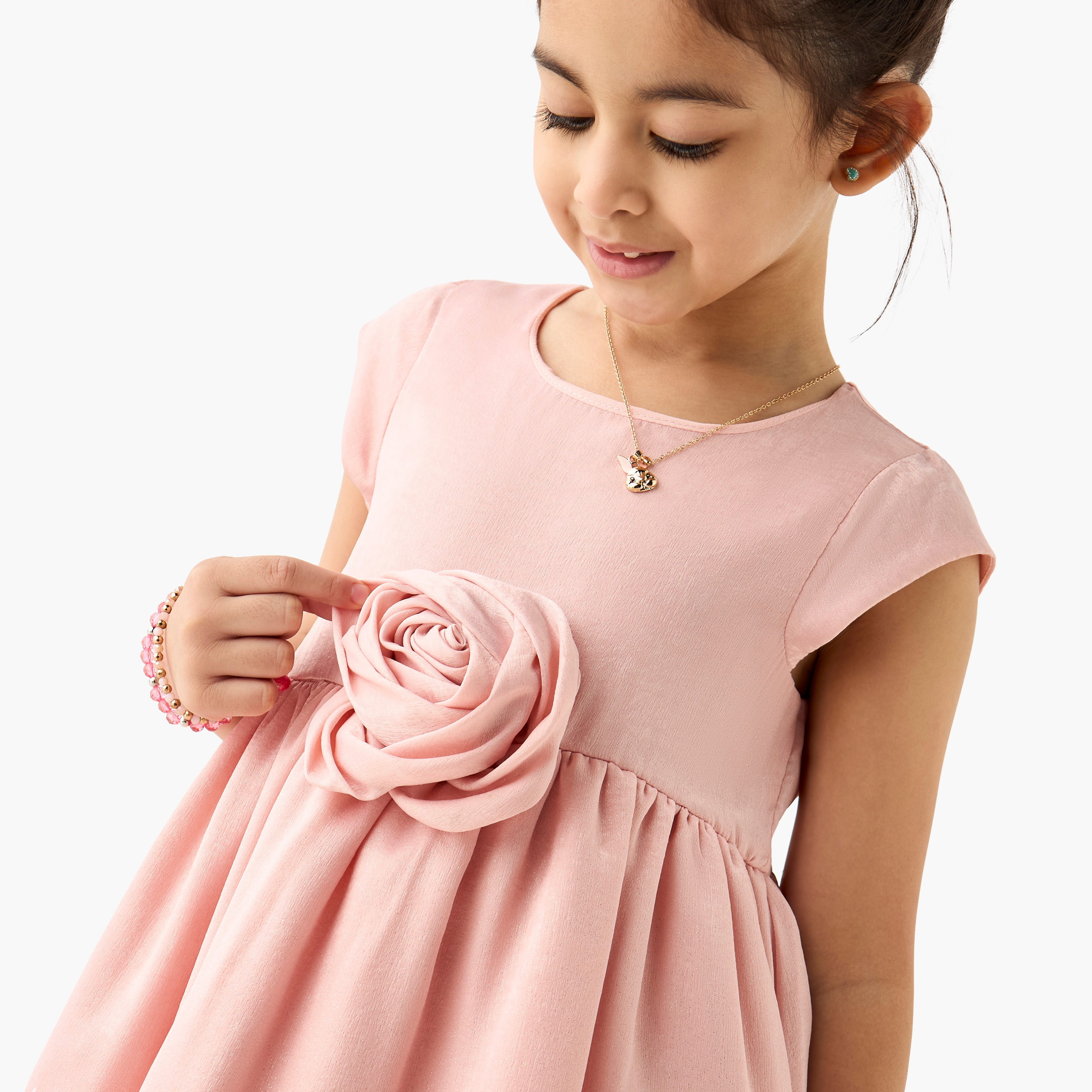 Juniors Textured Dress with Flower Applique-girls-clothing-dressesandjumpsuits-image-3