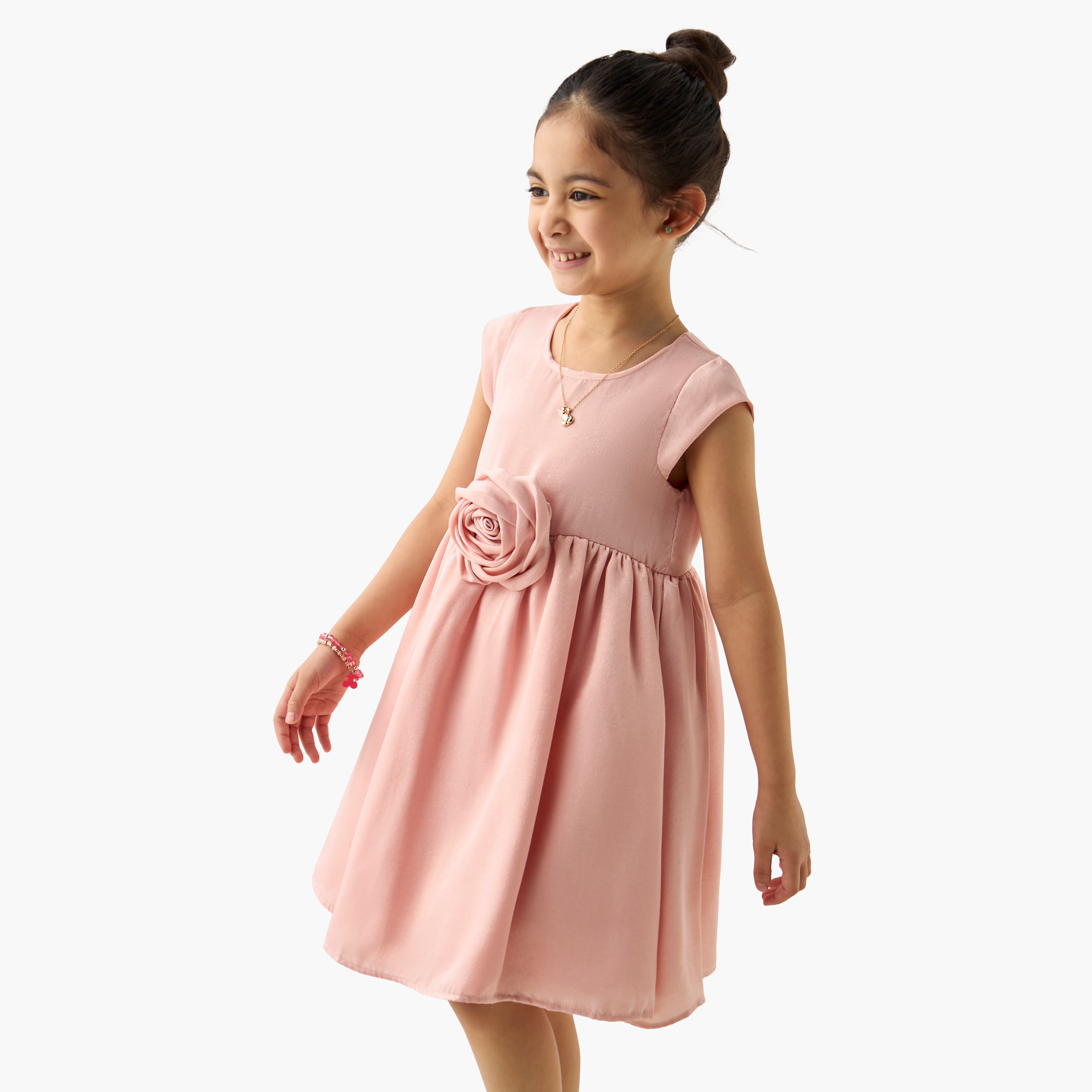 Juniors Textured Dress with Flower Applique-girls-clothing-dressesandjumpsuits-image-4