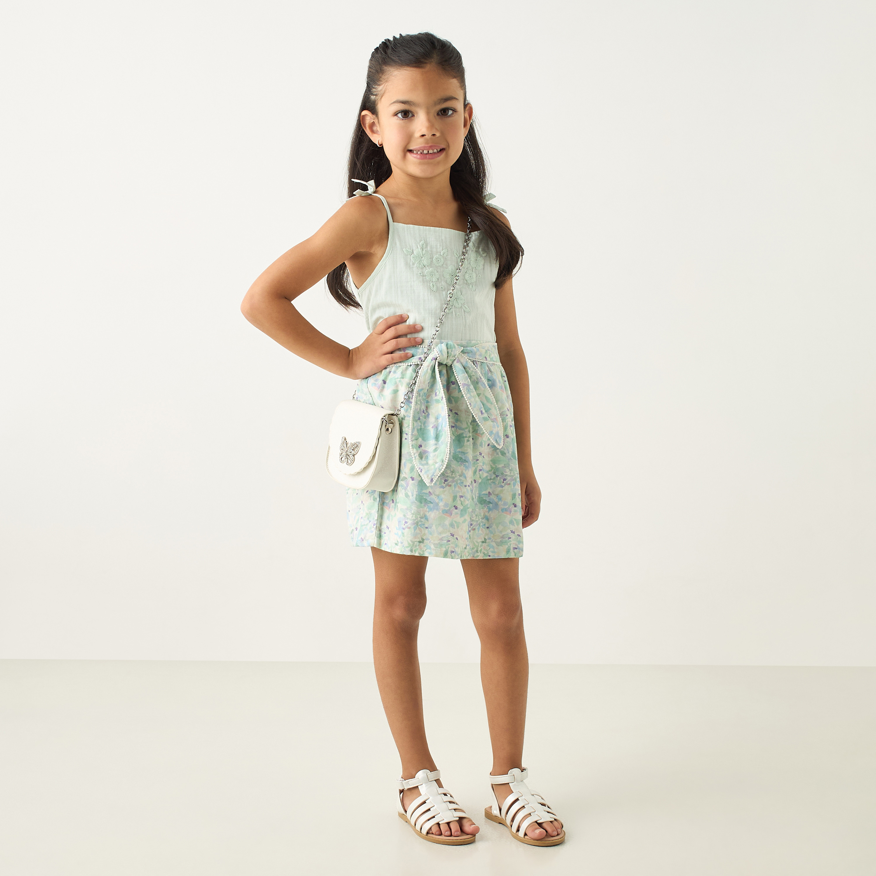 Eligo All-Over Floral Print Shorts with Lace and Tie-Up Detail-girls-clothing-bottoms-shorts-image-2