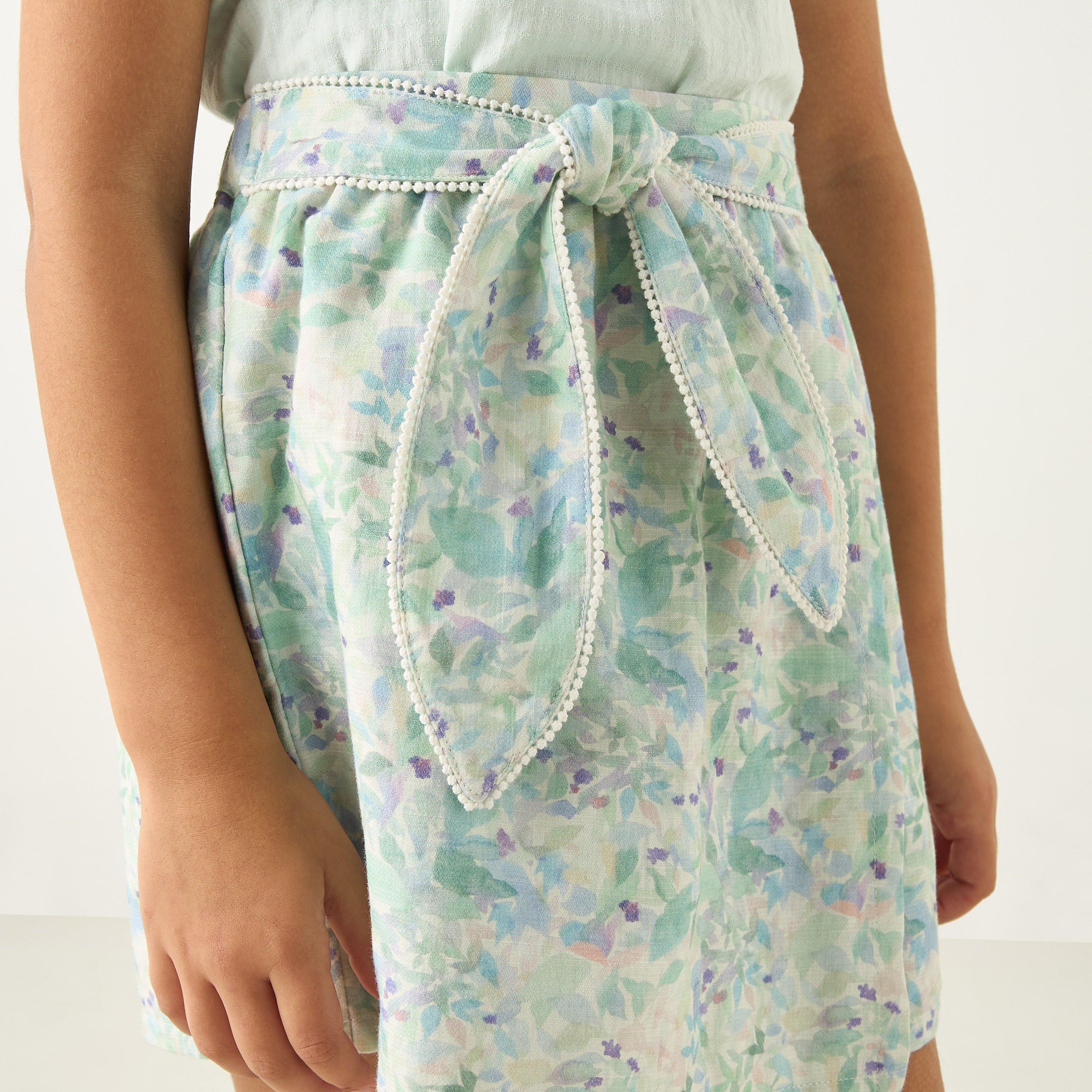 Eligo All-Over Floral Print Shorts with Lace and Tie-Up Detail-girls-clothing-bottoms-shorts-image-4