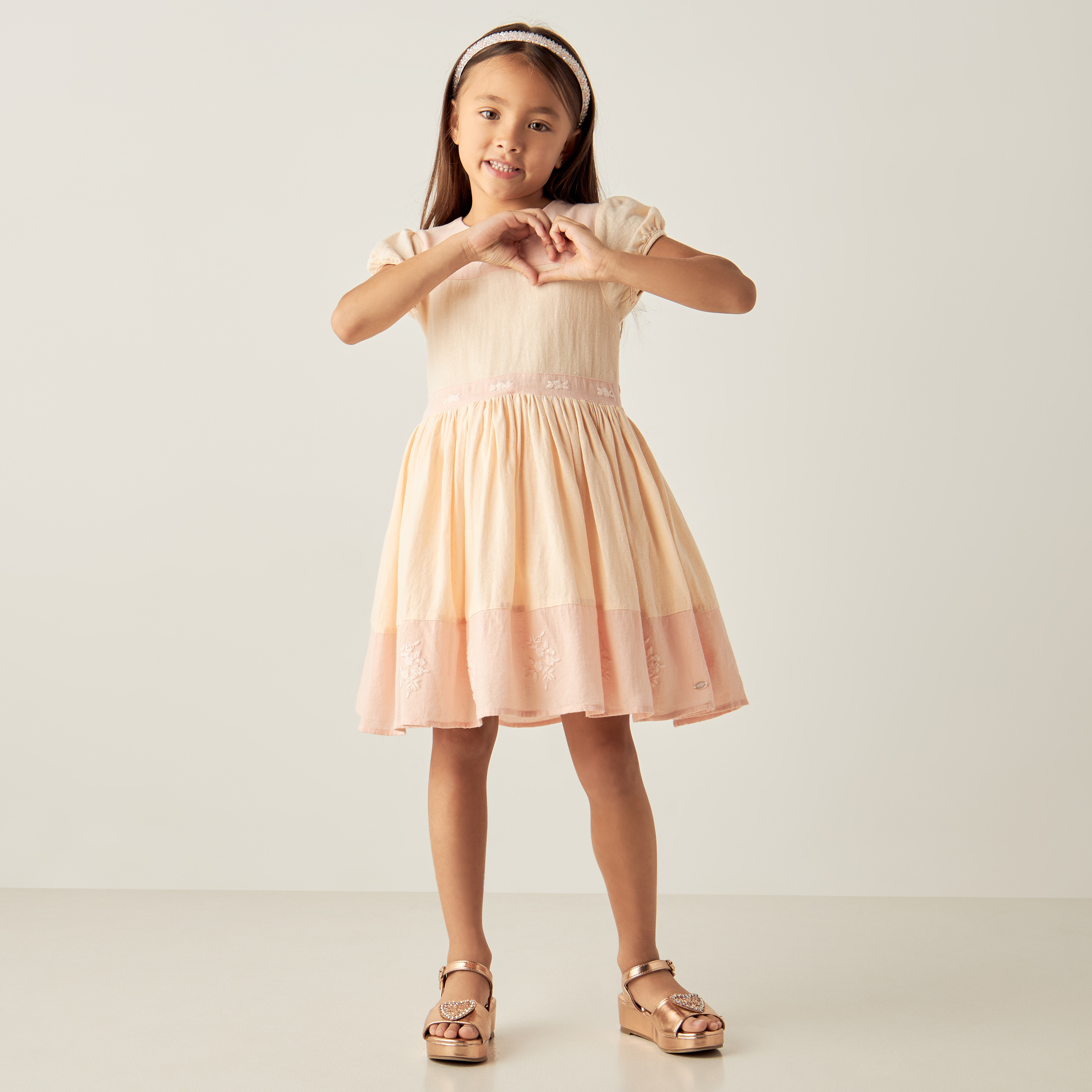 Eligo Embroidered A-line Dress with Puff Sleeves-girls-clothing-dressesandjumpsuits-image-2