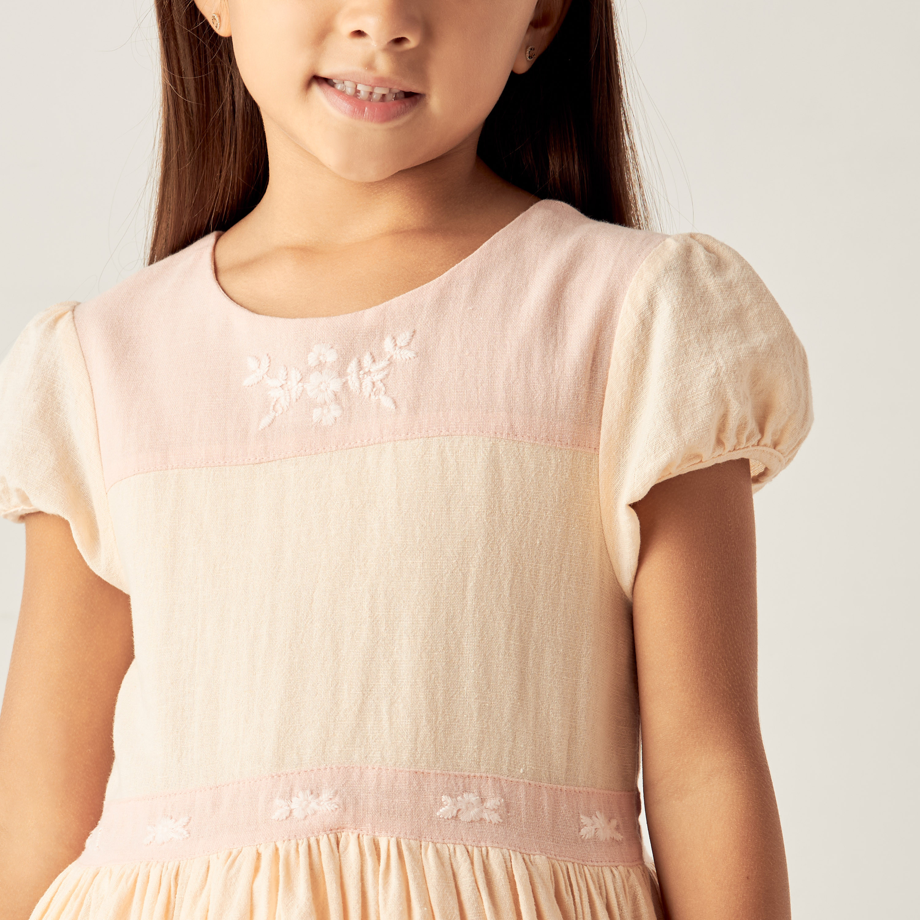 Eligo Embroidered A-line Dress with Puff Sleeves-girls-clothing-dressesandjumpsuits-image-4