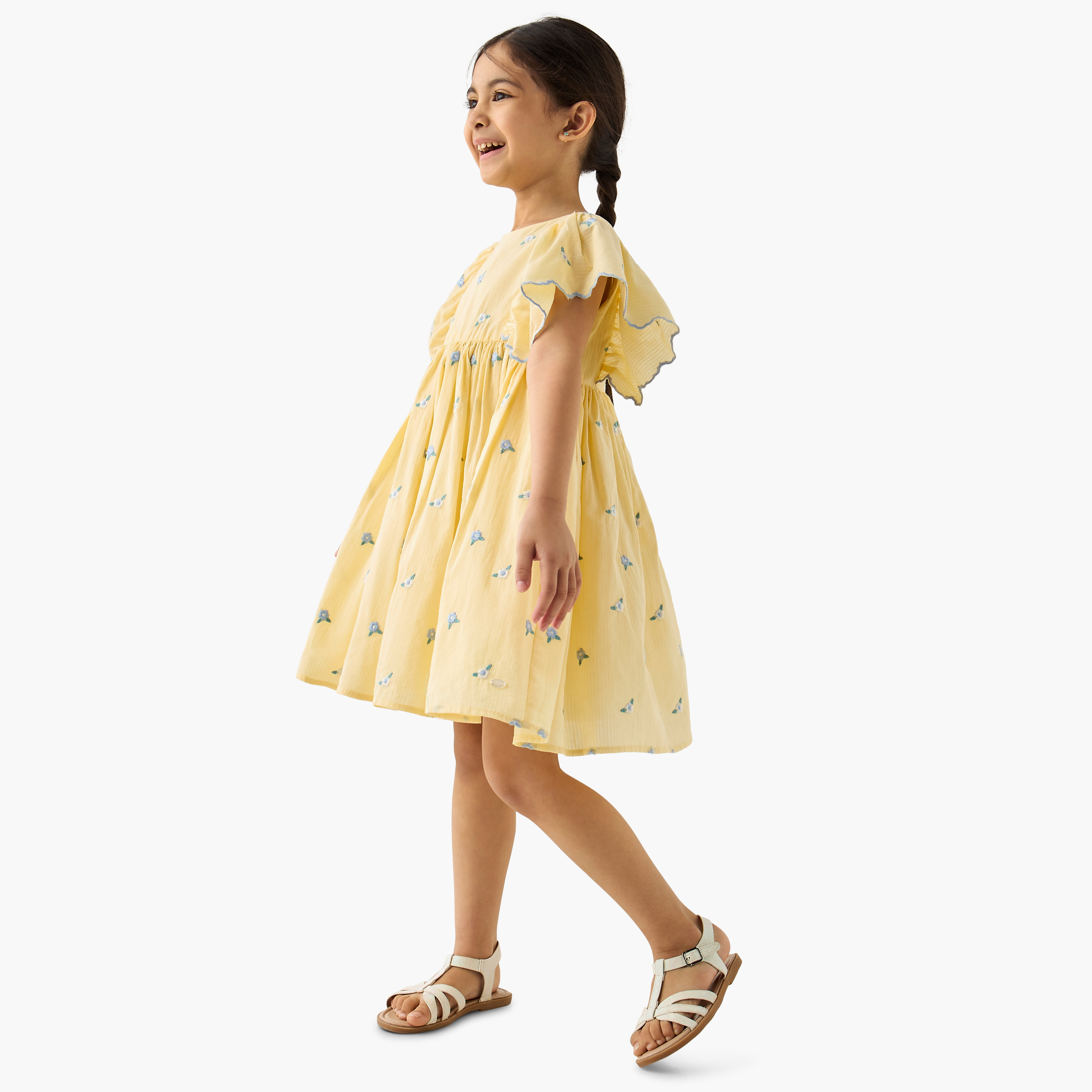 Eligo All-Over Floral Embroidered A-line Dress with Flutter Sleeves-girls-clothing-dressesandjumpsuits-image-2
