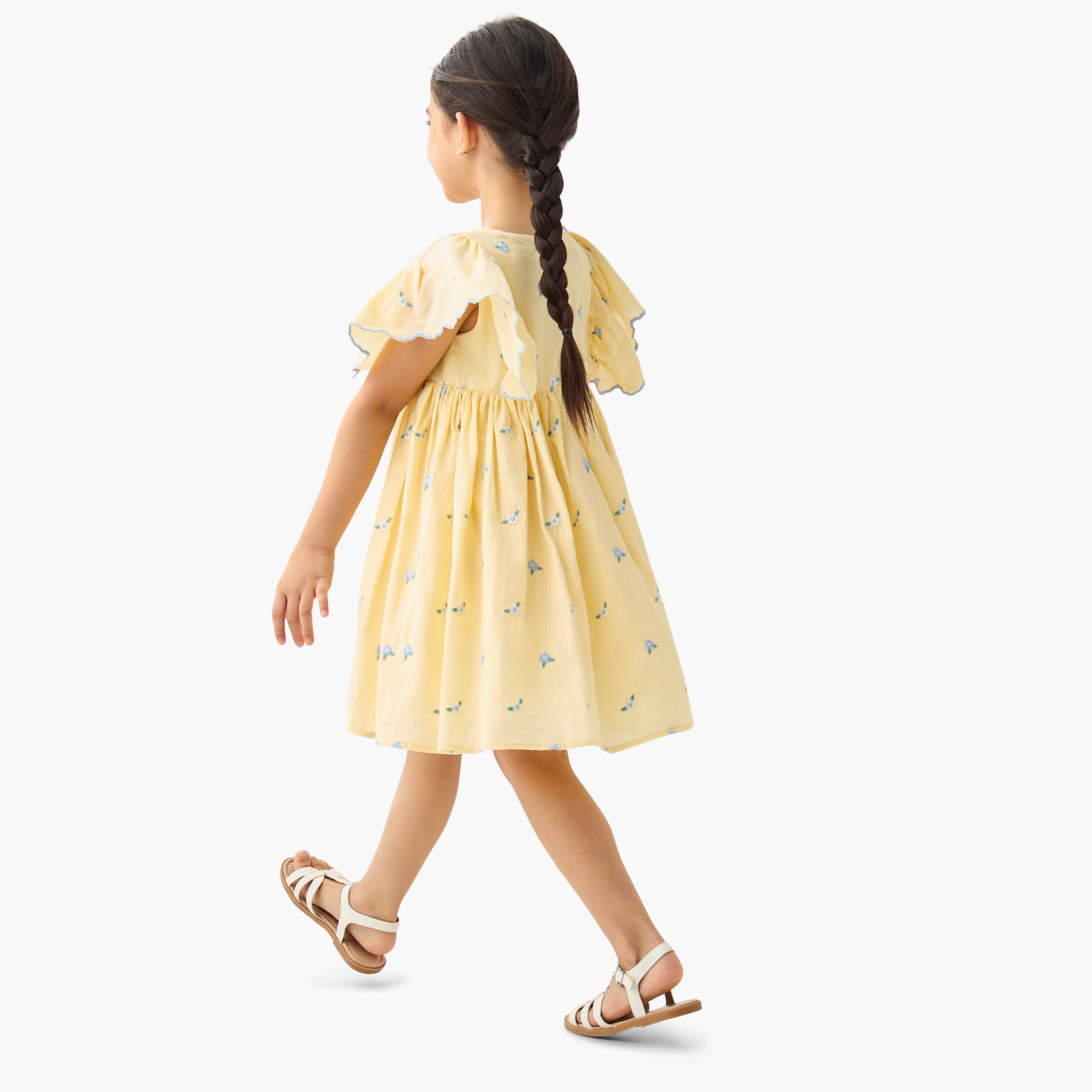 Eligo All-Over Floral Embroidered A-line Dress with Flutter Sleeves-girls-clothing-dressesandjumpsuits-image-3