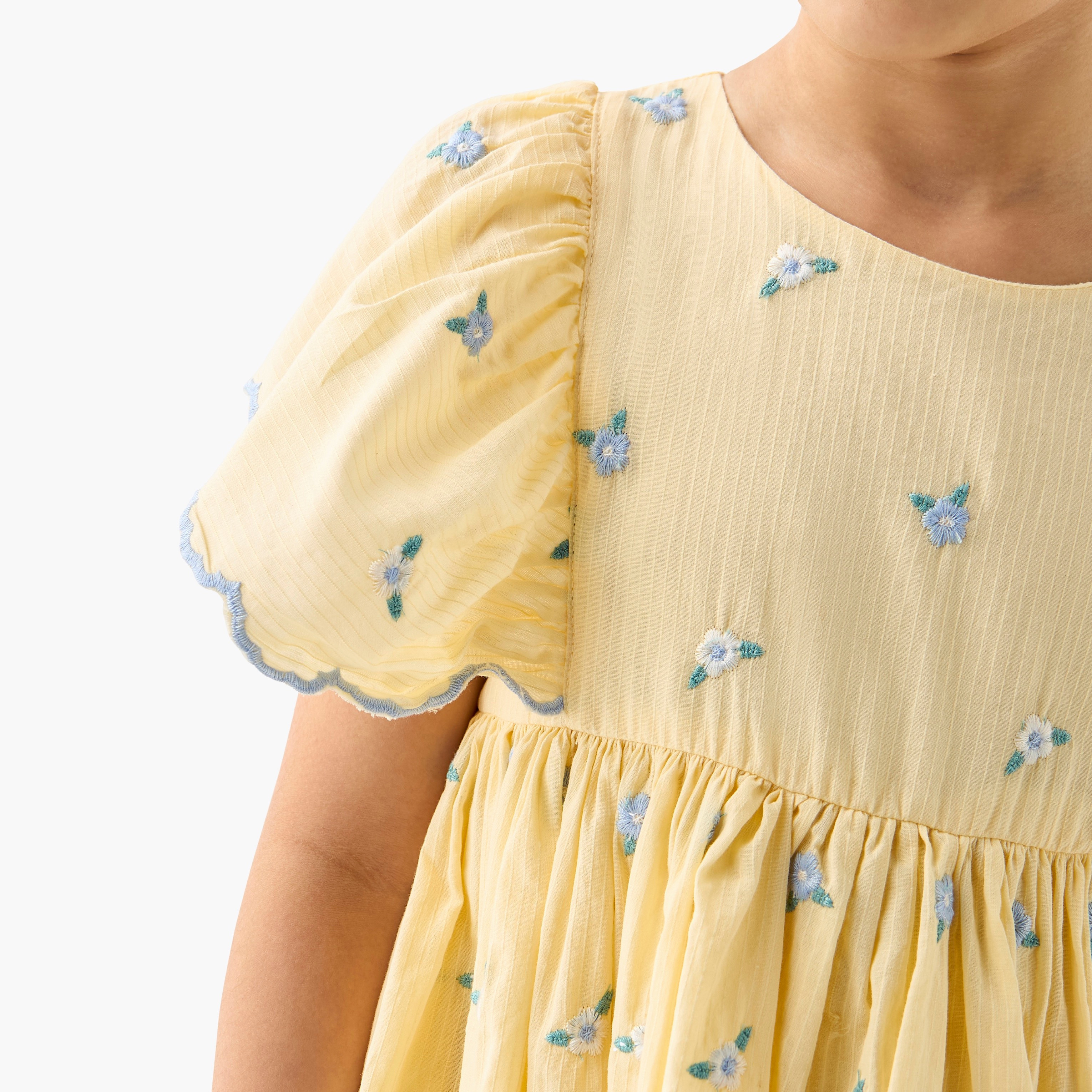 Eligo All-Over Floral Embroidered A-line Dress with Flutter Sleeves-girls-clothing-dressesandjumpsuits-image-4