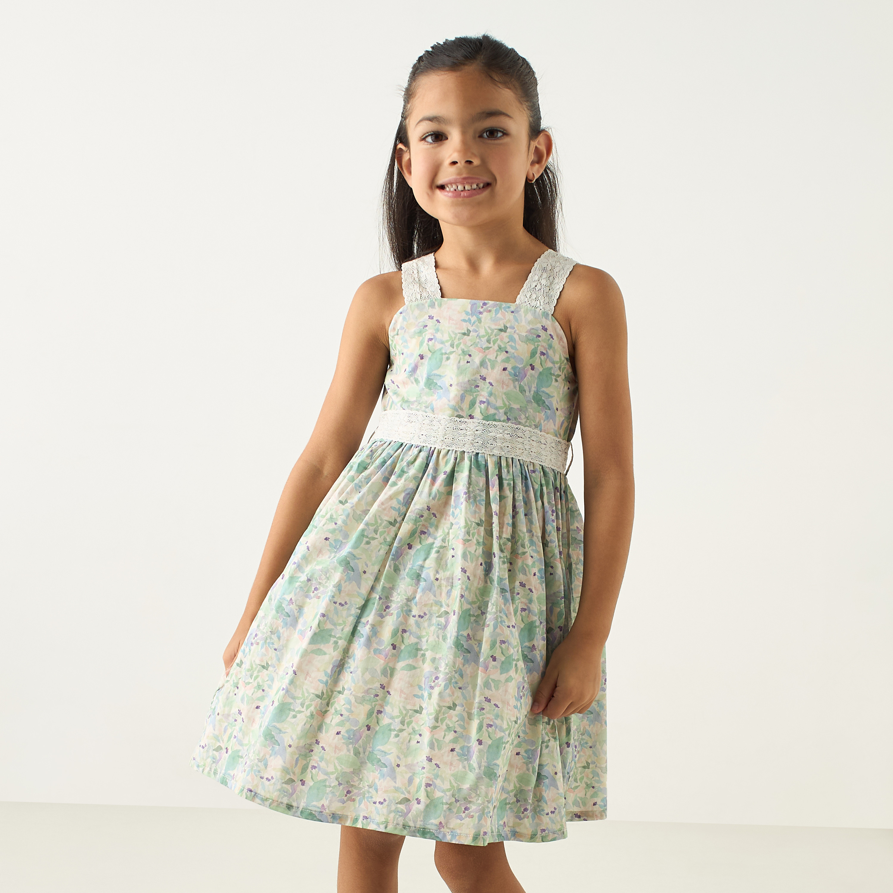 فستان إيه لاين بتطريز زهري وحزام ربط من إليجو-girls-clothing-dressesandjumpsuits-image-1