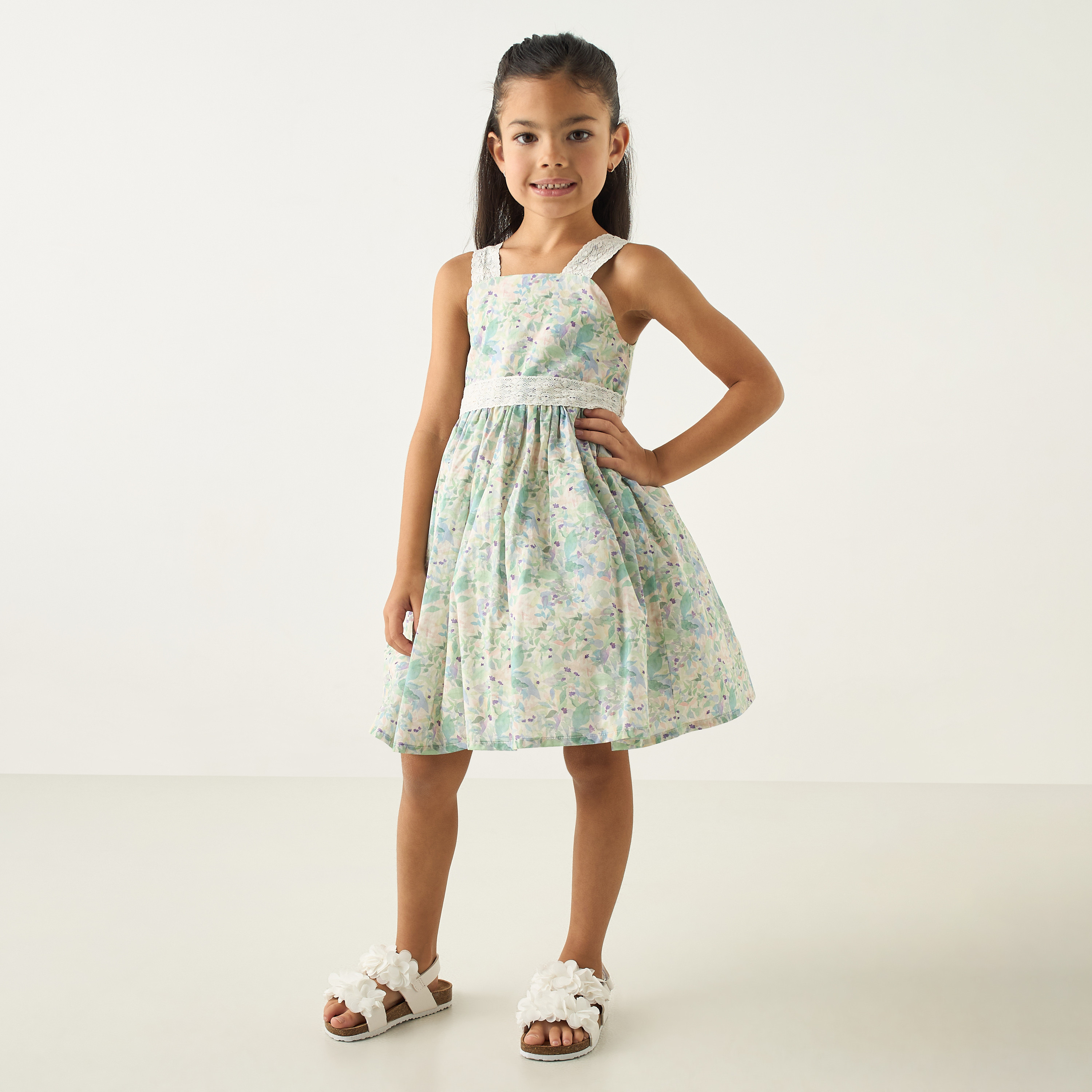فستان إيه لاين بتطريز زهري وحزام ربط من إليجو-girls-clothing-dressesandjumpsuits-image-2