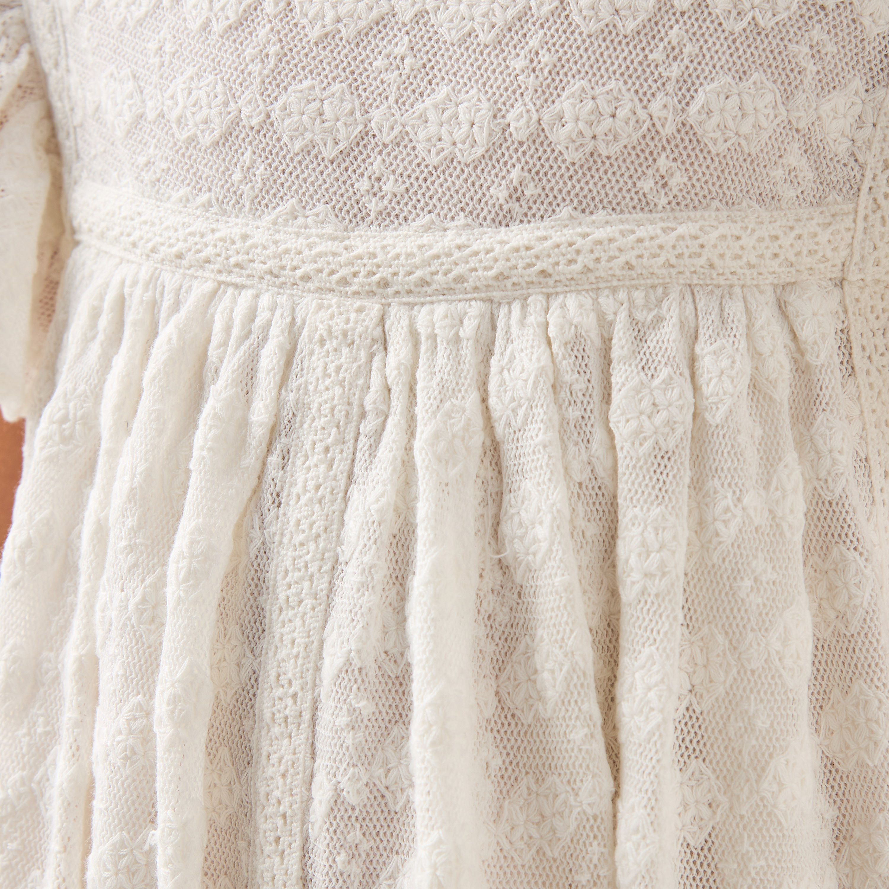 Eligo Textured A-line Dress with Square Neck and Flutter Sleeves-girls-clothing-dressesandjumpsuits-image-5