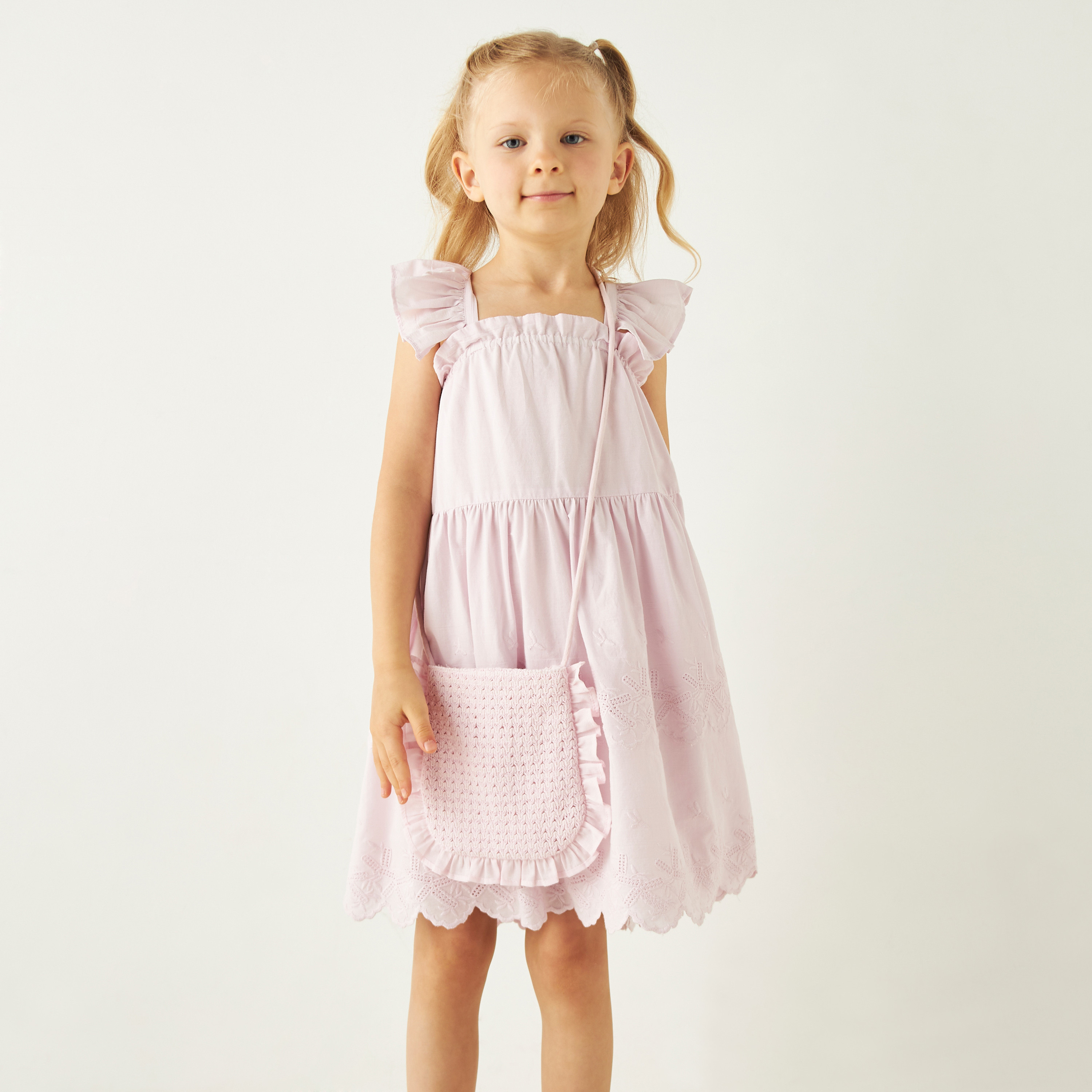 Eligo Textured A-line Dress with Cap Sleeves-girls-clothing-dressesandjumpsuits-image-1