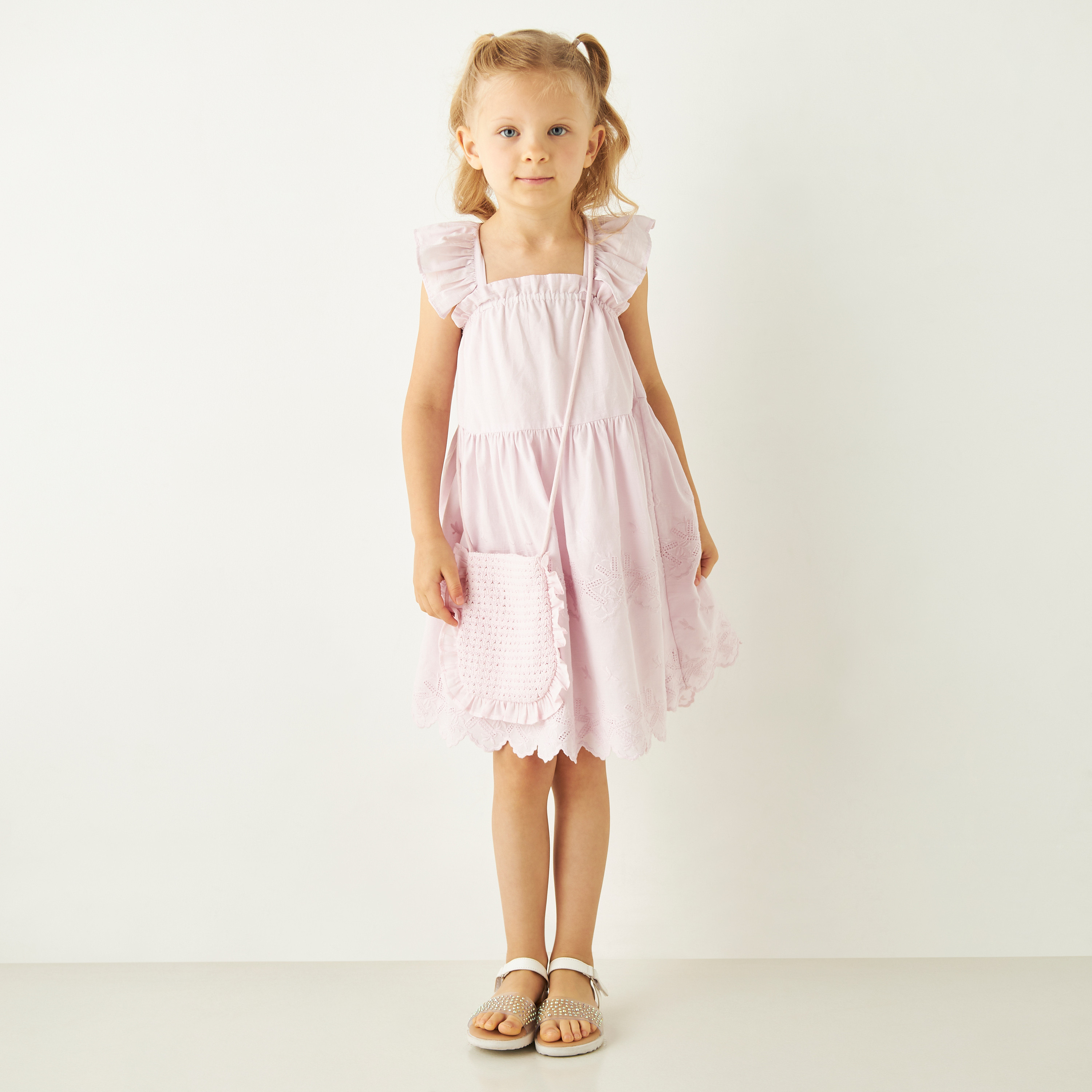 Eligo Textured A-line Dress with Cap Sleeves-girls-clothing-dressesandjumpsuits-image-2