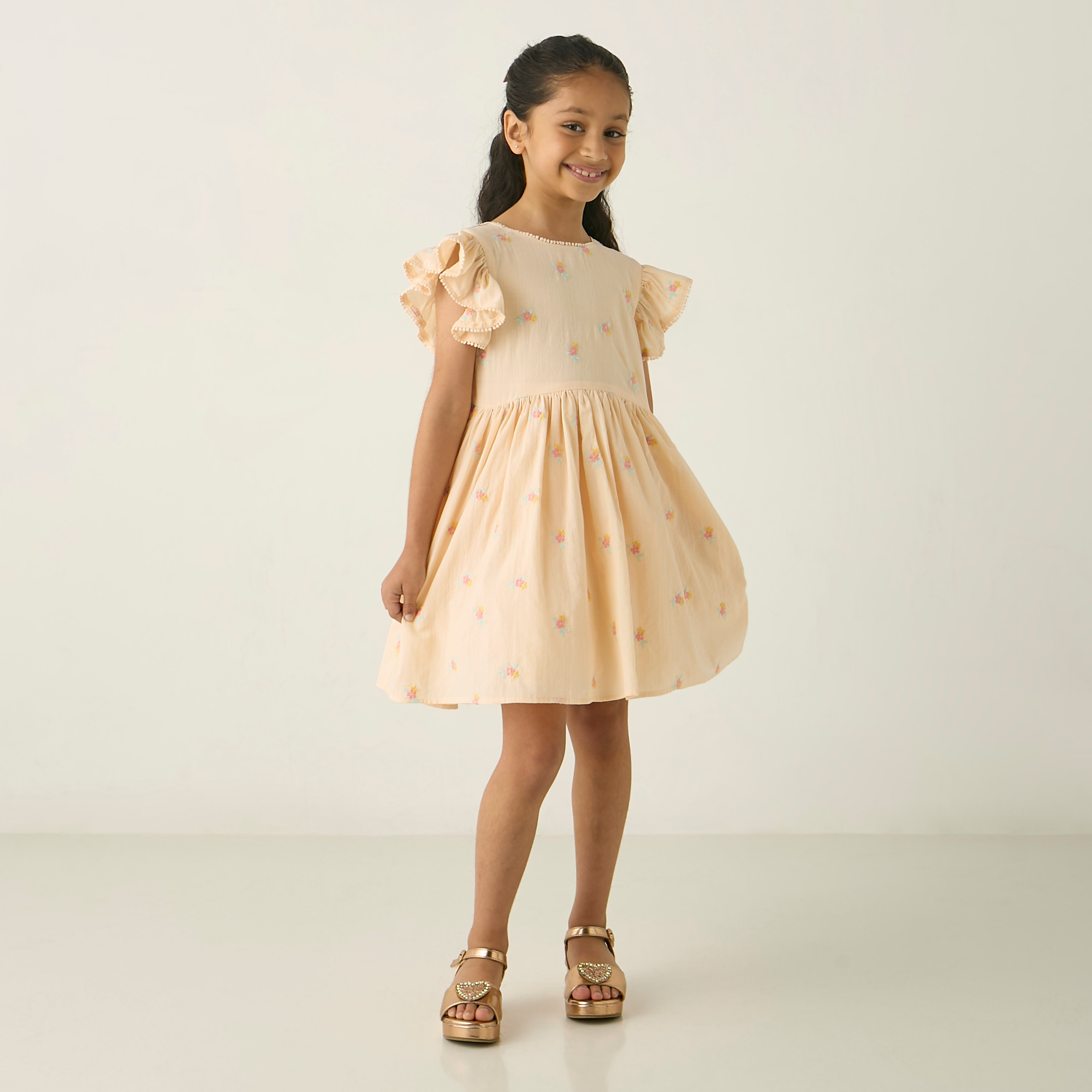 Eligo All-Over Floral Embroidered A-line Dress with Ruffles and Bow Detail-girls-clothing-dressesandjumpsuits-image-2