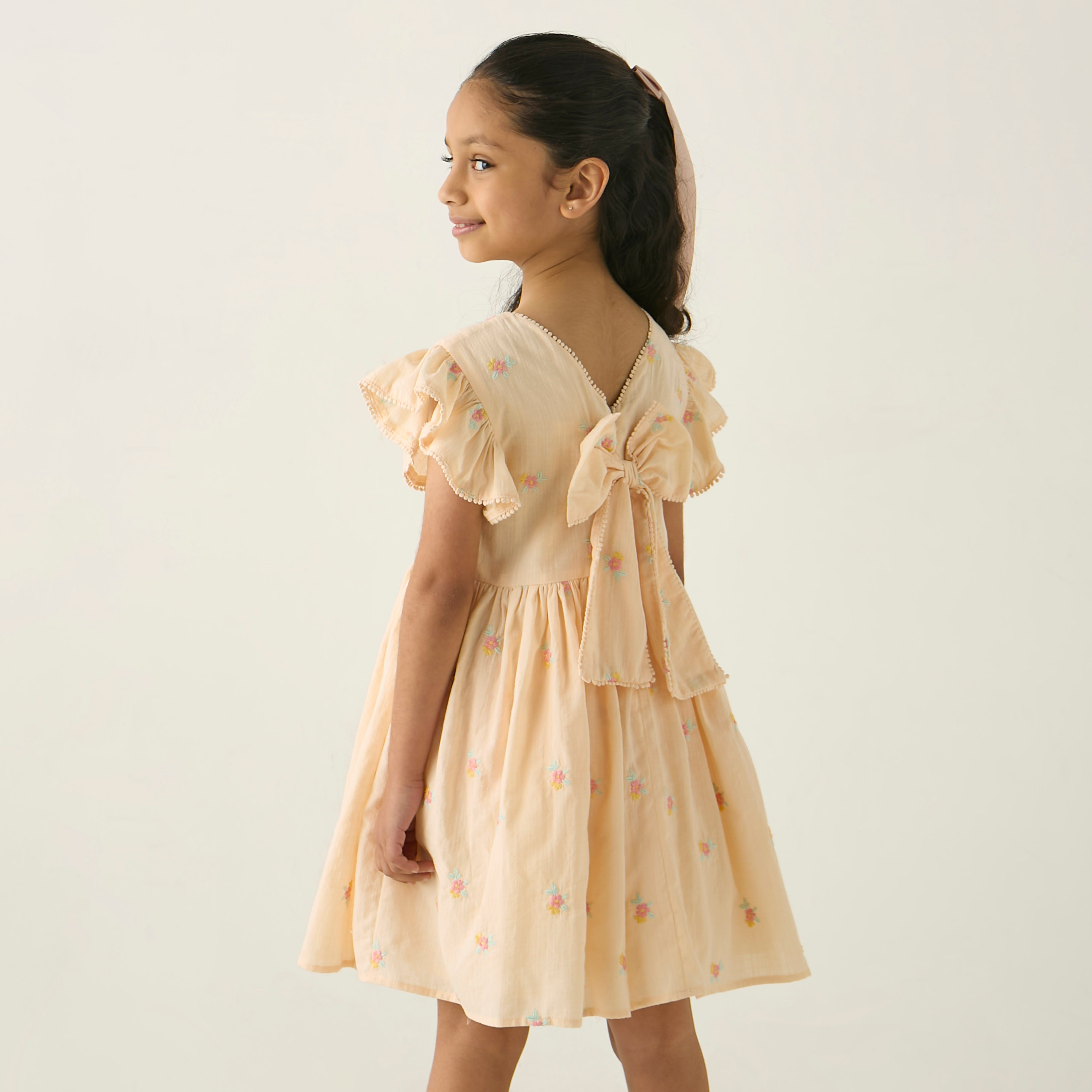 Eligo All-Over Floral Embroidered A-line Dress with Ruffles and Bow Detail-girls-clothing-dressesandjumpsuits-image-3