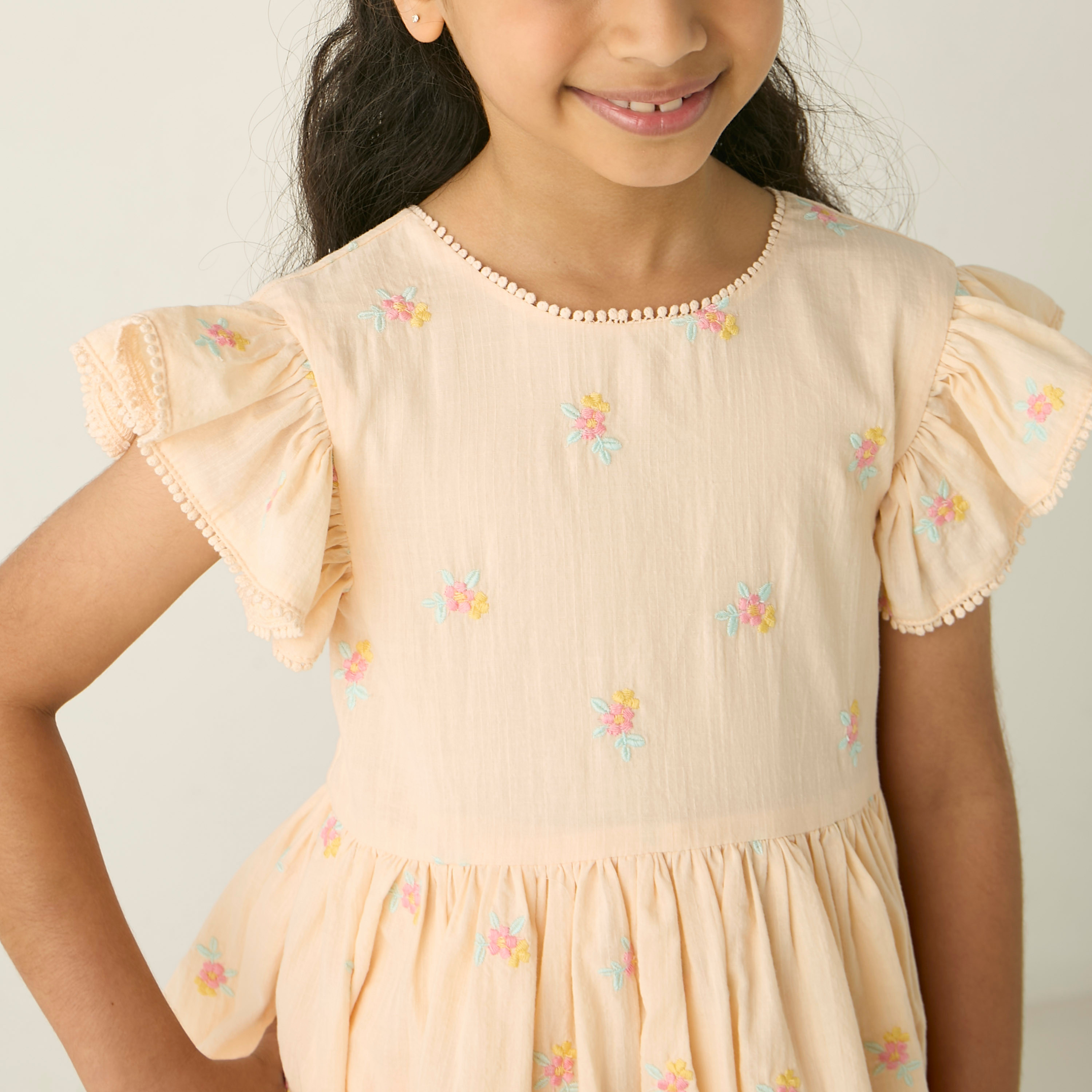 Eligo All-Over Floral Embroidered A-line Dress with Ruffles and Bow Detail-girls-clothing-dressesandjumpsuits-image-4