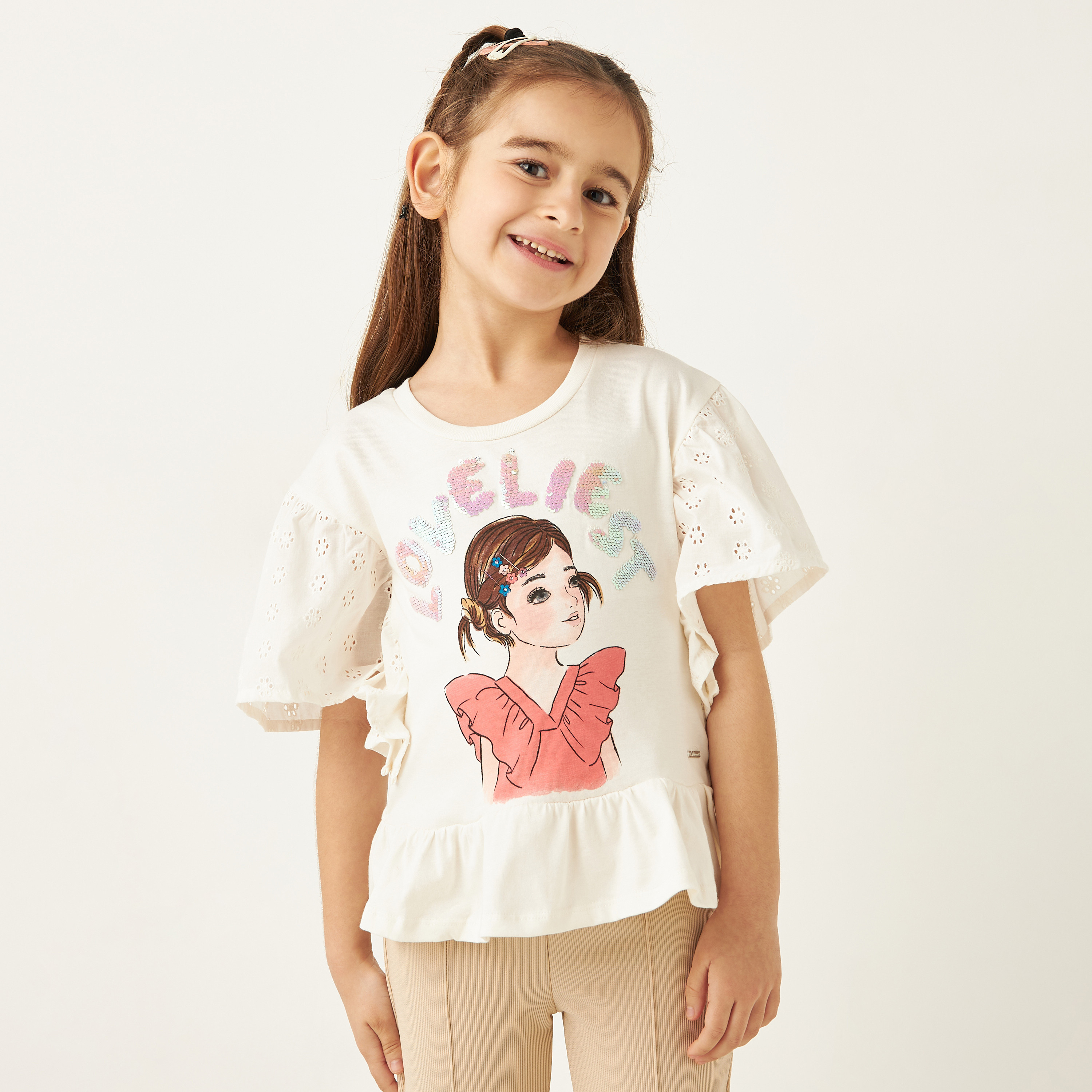 Lee Cooper Sequin Embellished Graphic Print T-shirt-girls-clothing-tshirts-image-1