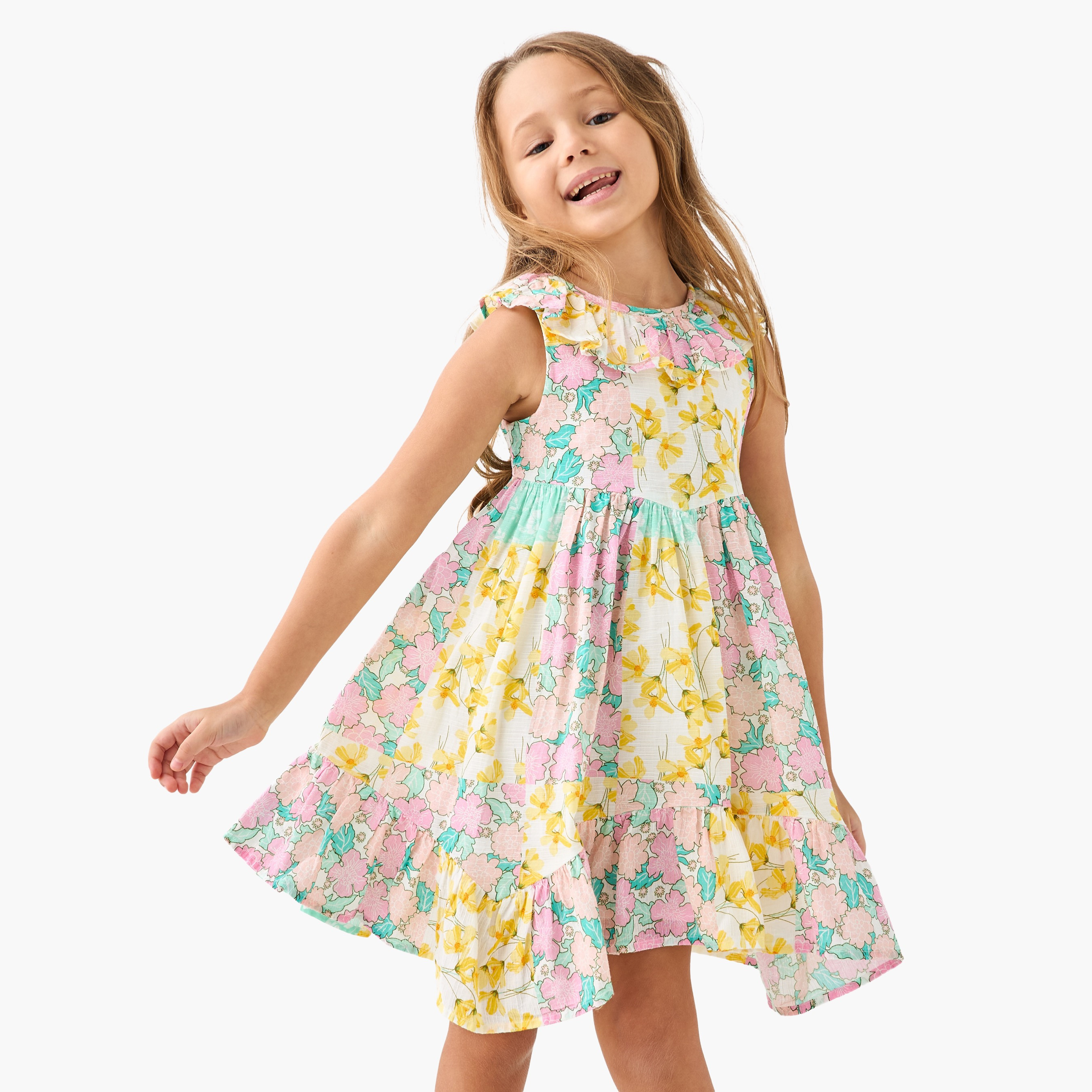 فستان دون أكمام بكشكش وطبعات زهرية من لي كوبر-girls-clothing-dressesandjumpsuits-image-2