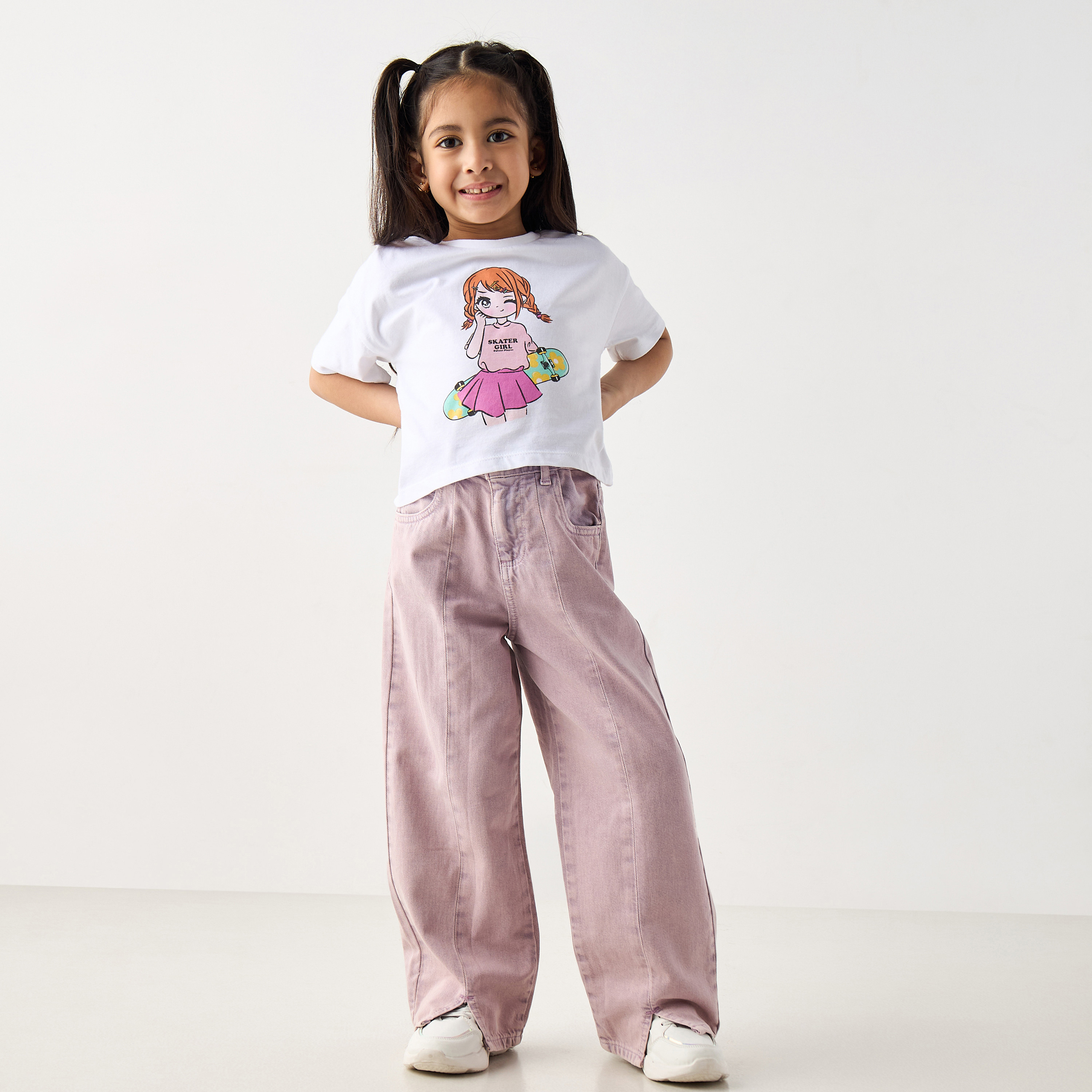 Lee Cooper Solid Jeans with Pockets and Button Closure-baby-girls-clothing-bottoms-jeans-image-2