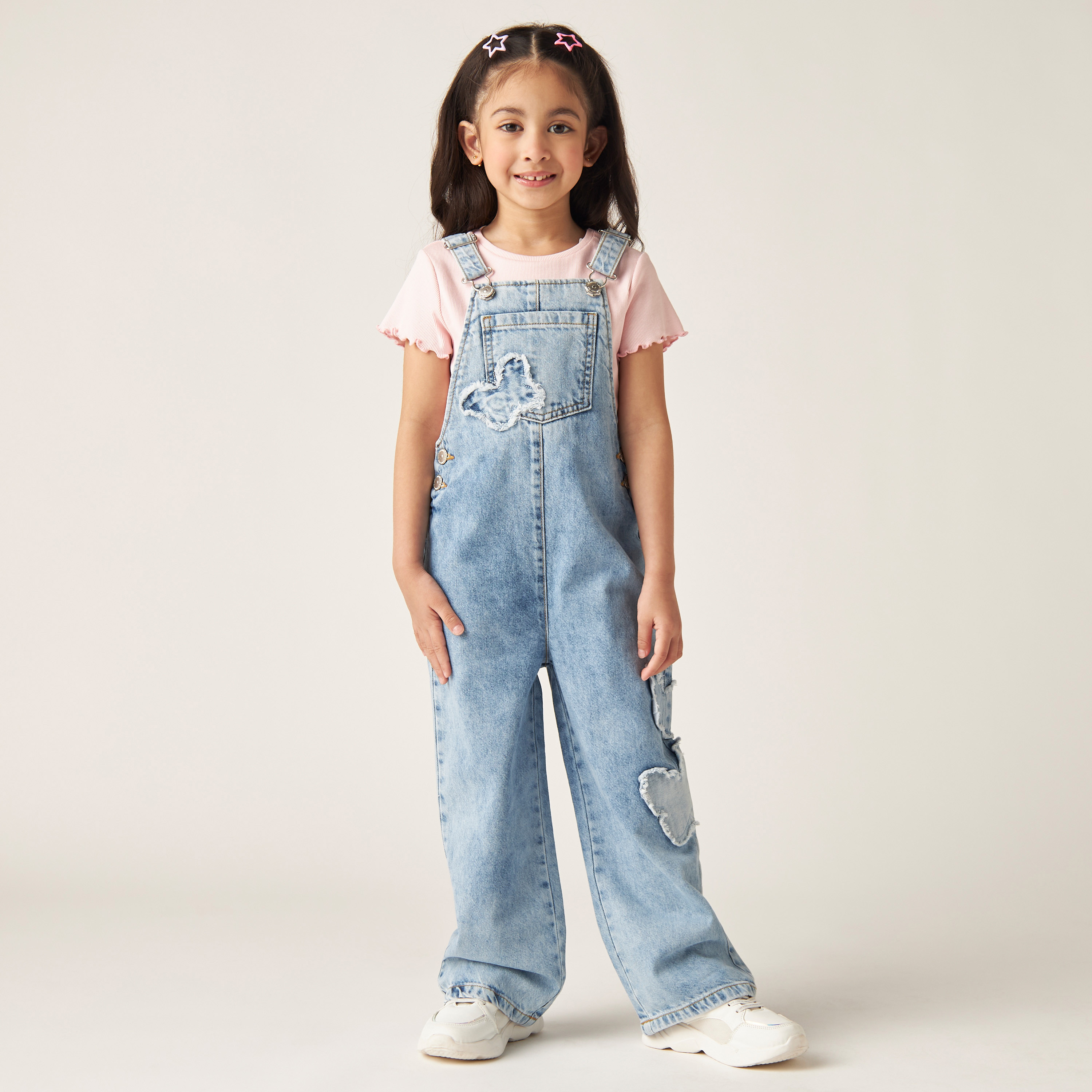 Lee Cooper Ripped Denim Dungaree with Pockets and Adjustable Straps-baby-girls-clothing-rompers-image-2