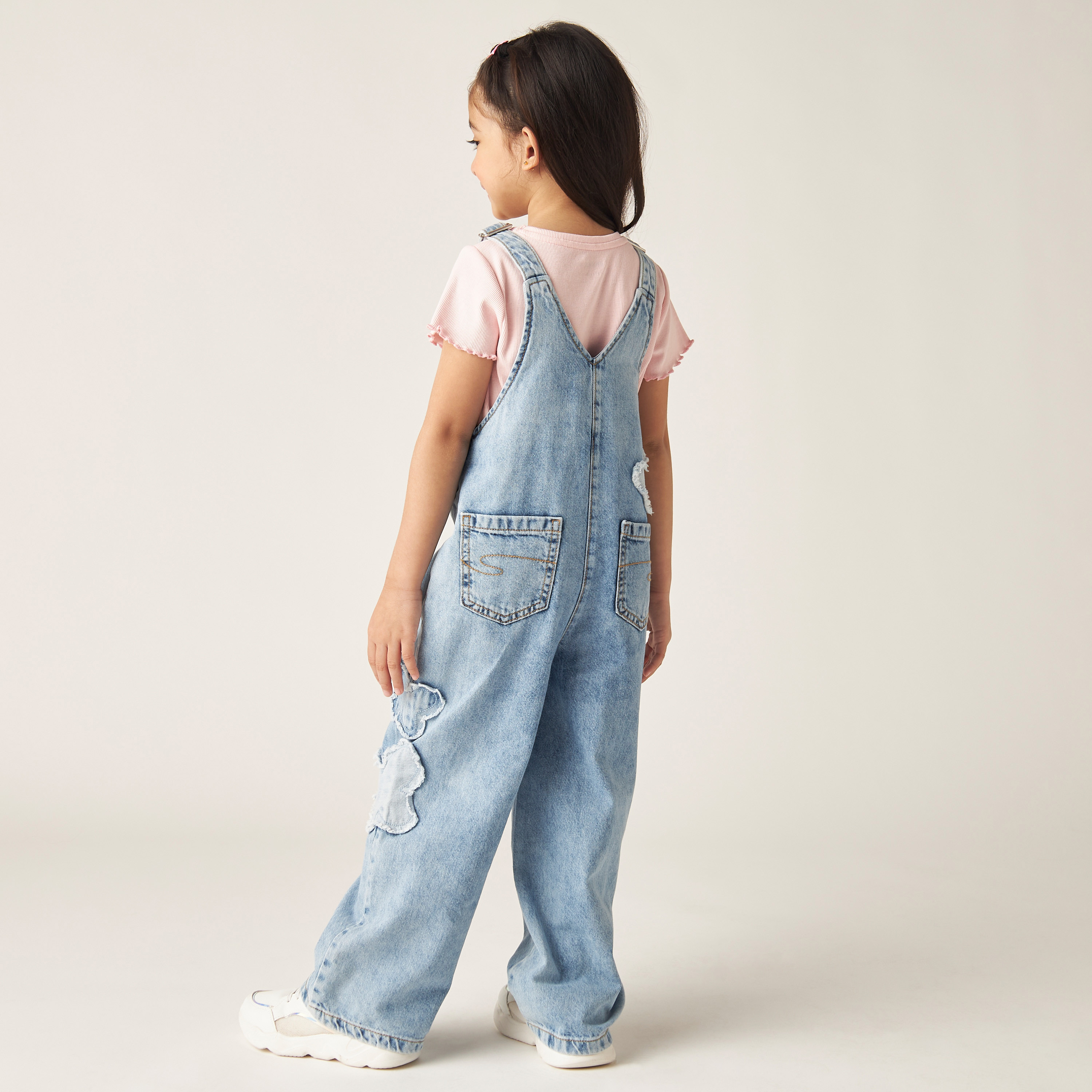 Lee Cooper Ripped Denim Dungaree with Pockets and Adjustable Straps-baby-girls-clothing-rompers-image-3