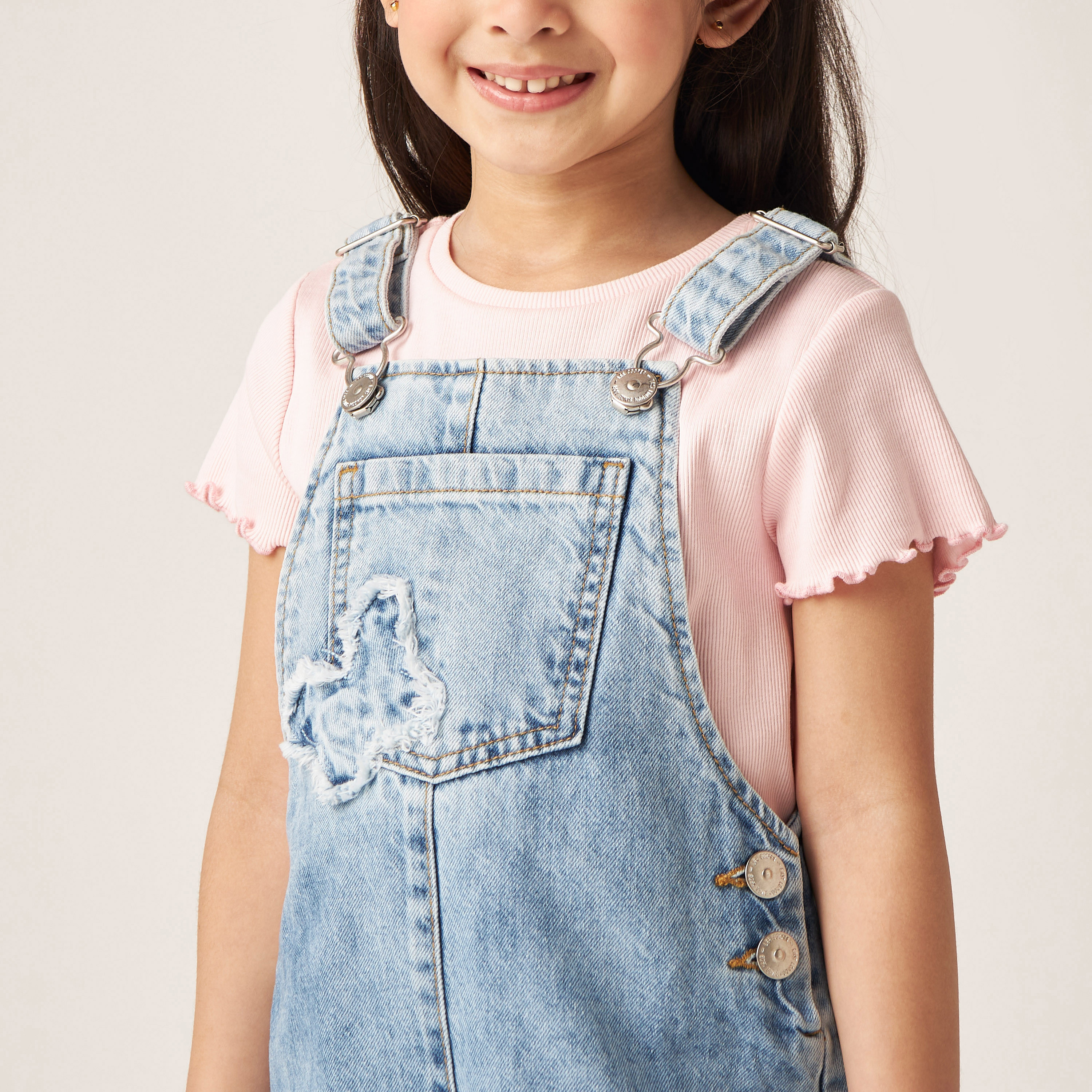 Lee Cooper Ripped Denim Dungaree with Pockets and Adjustable Straps-baby-girls-clothing-rompers-image-4
