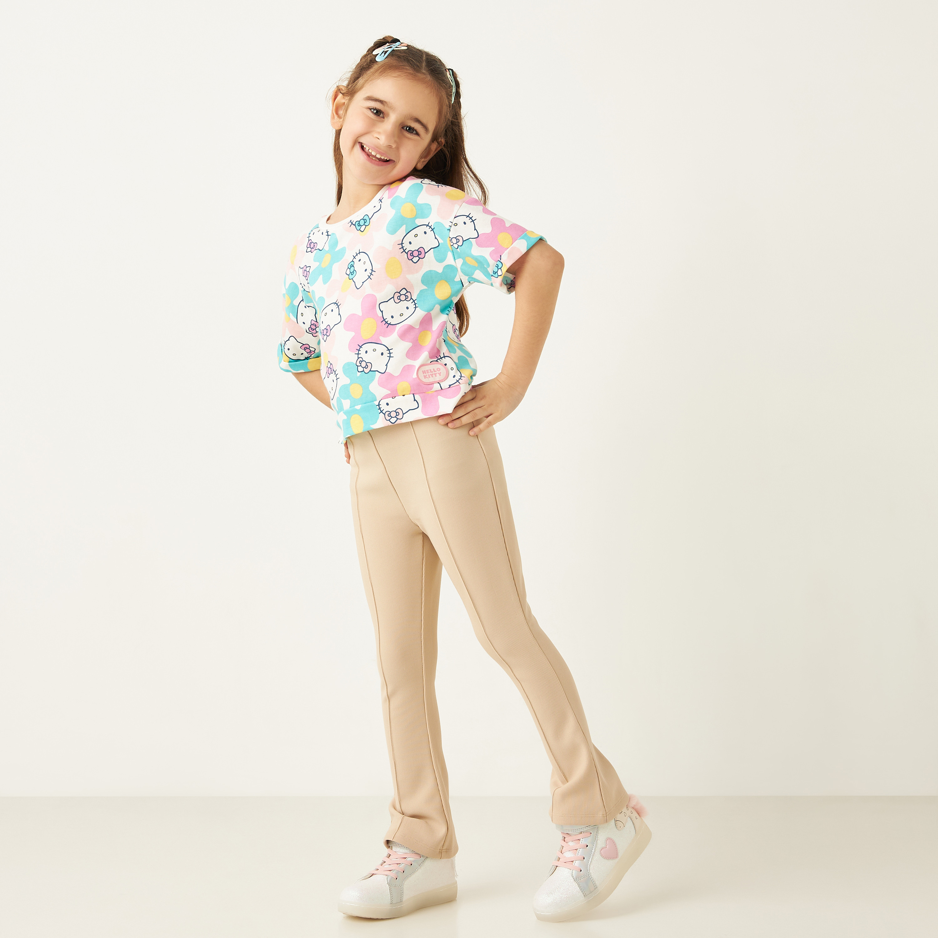 Sanrio Hello Kitty Print T-shirt with Short Sleeves - Set of 2-girls-clothing-tshirts-image-2