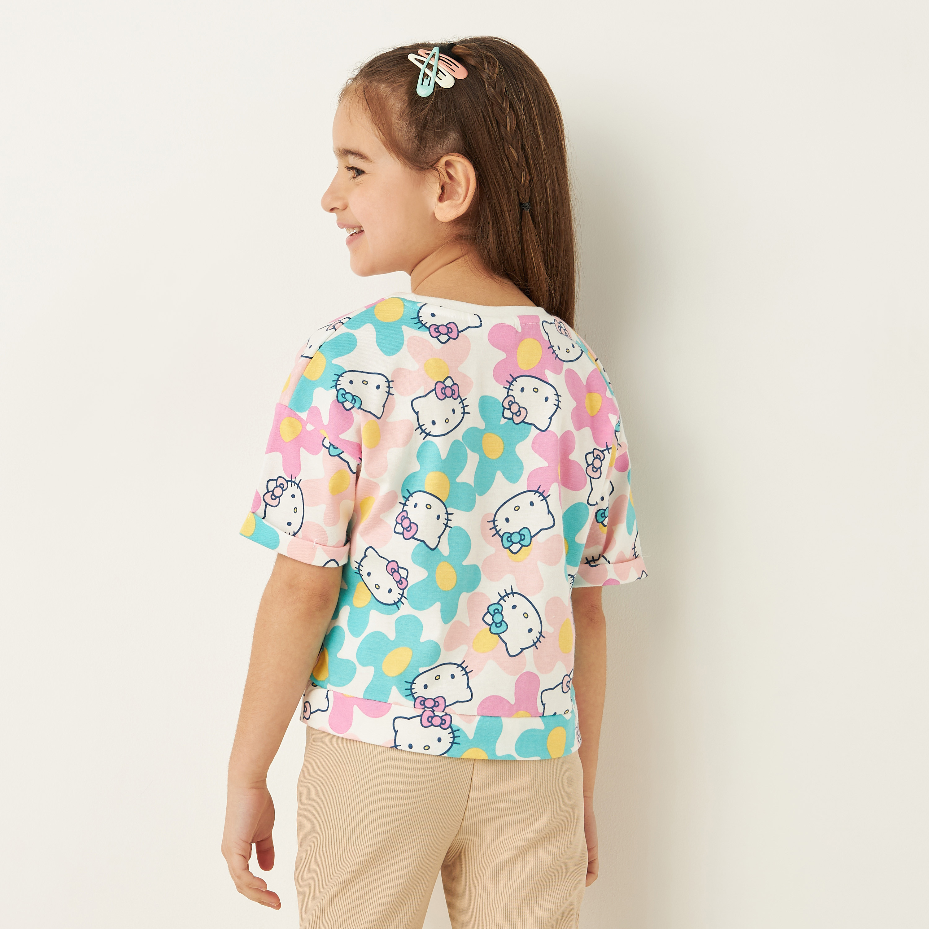 Sanrio Hello Kitty Print T-shirt with Short Sleeves - Set of 2-girls-clothing-tshirts-image-3