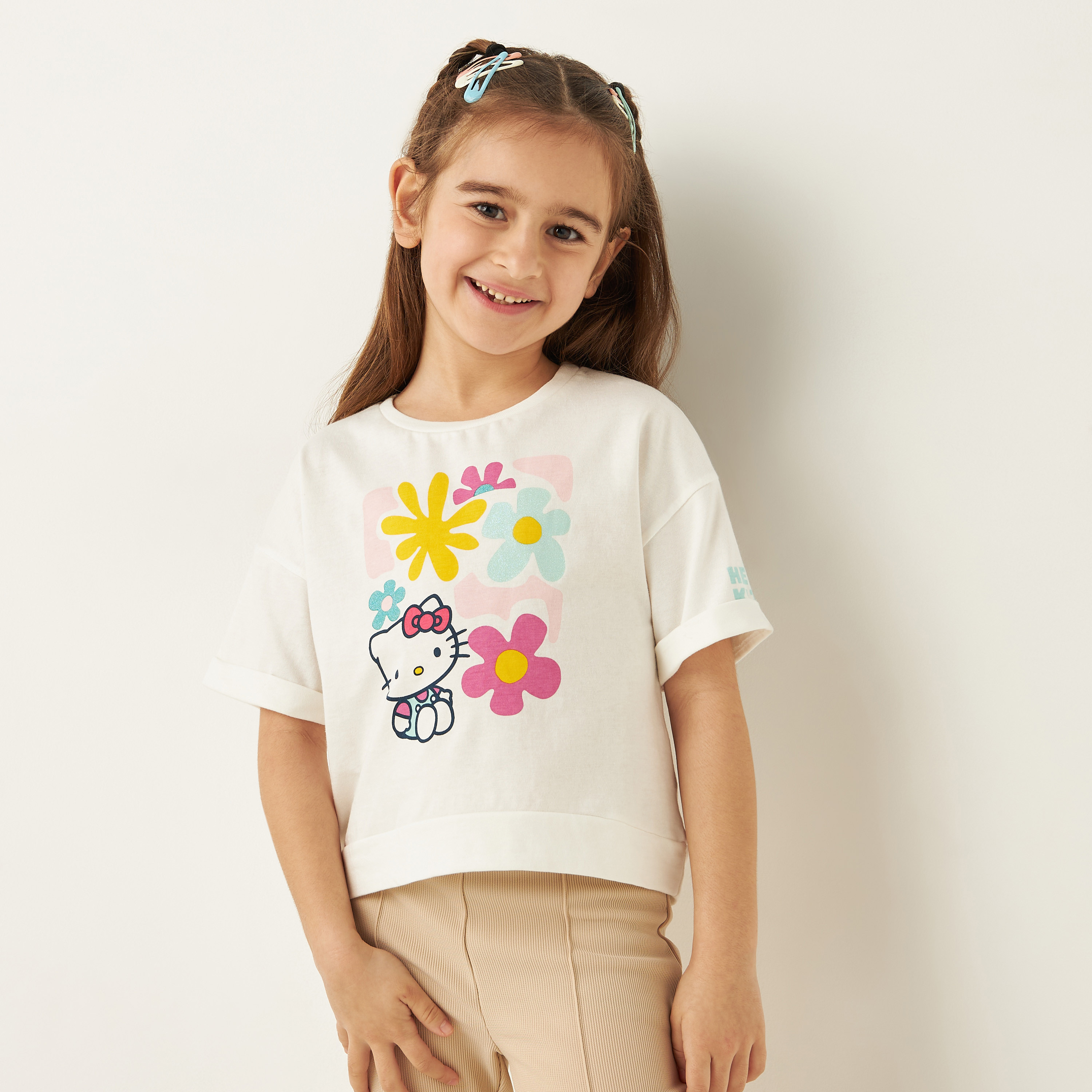 Sanrio Hello Kitty Print T-shirt with Short Sleeves - Set of 2-girls-clothing-tshirts-image-5