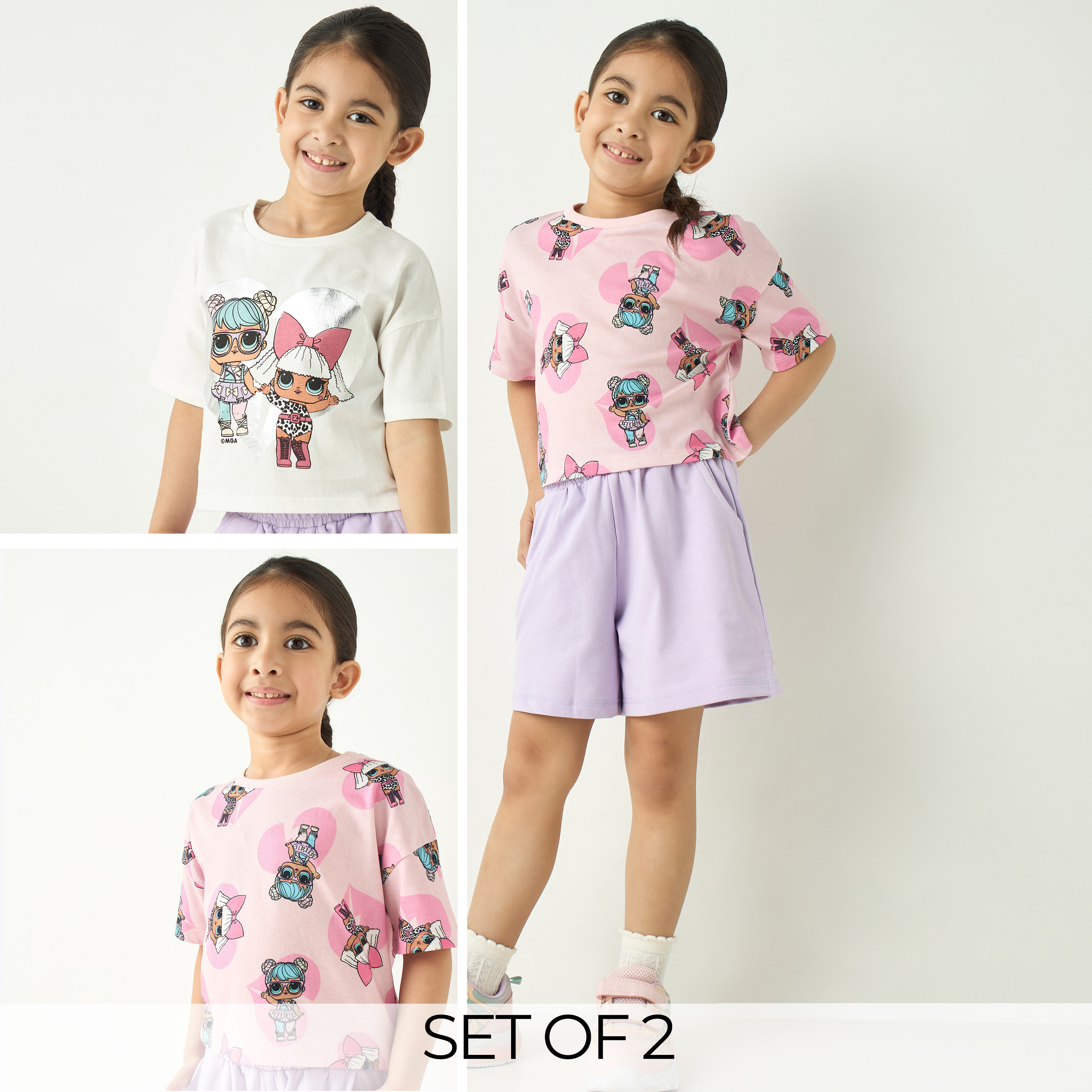 L.O.L! Surprise Print T-shirt with Short Sleeves - Set of 2-girls-clothing-multipacks-image-1