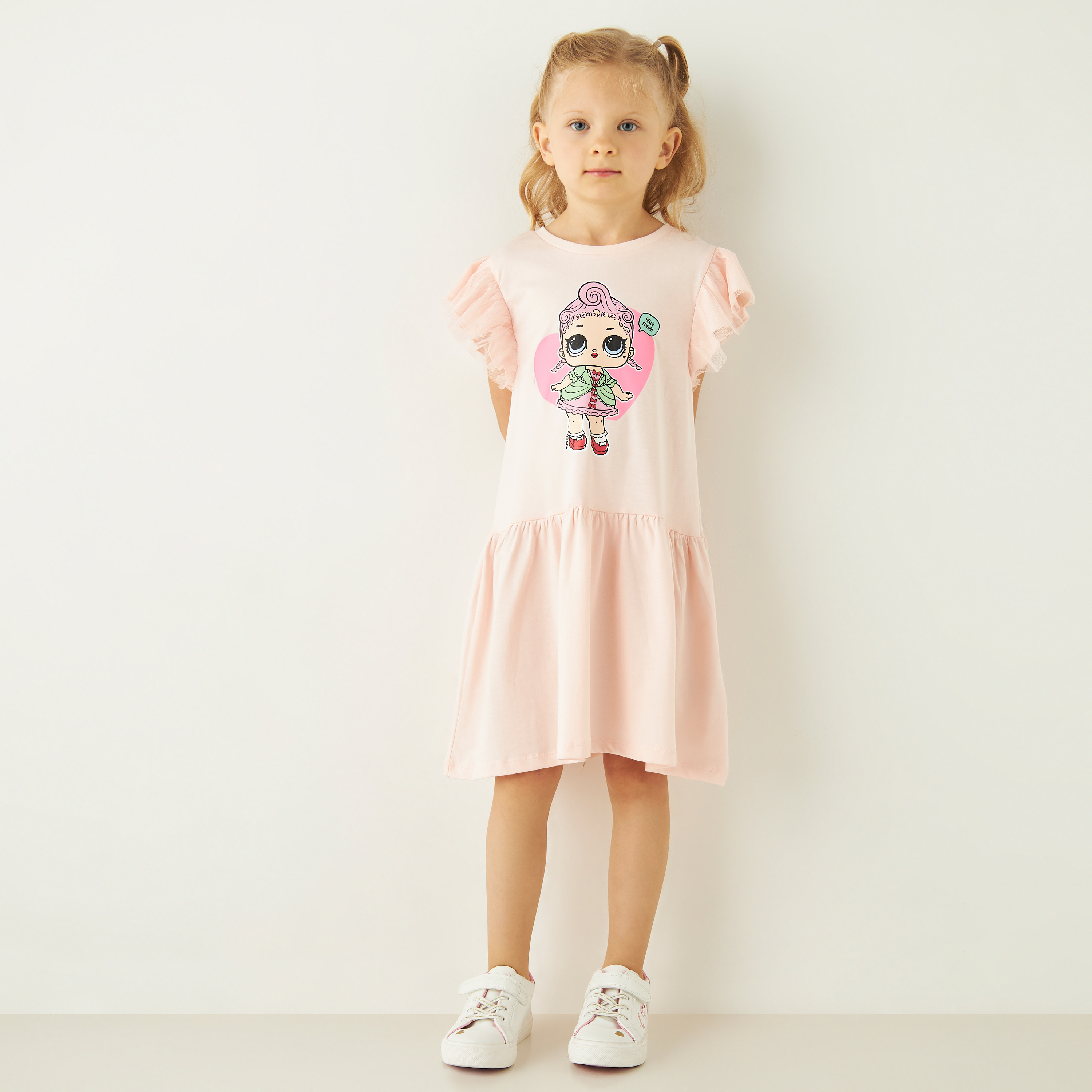 L.O.L. Surprise! Print A-line Dress with Ruffle Sleeves-girls-clothing-dressesandjumpsuits-image-2