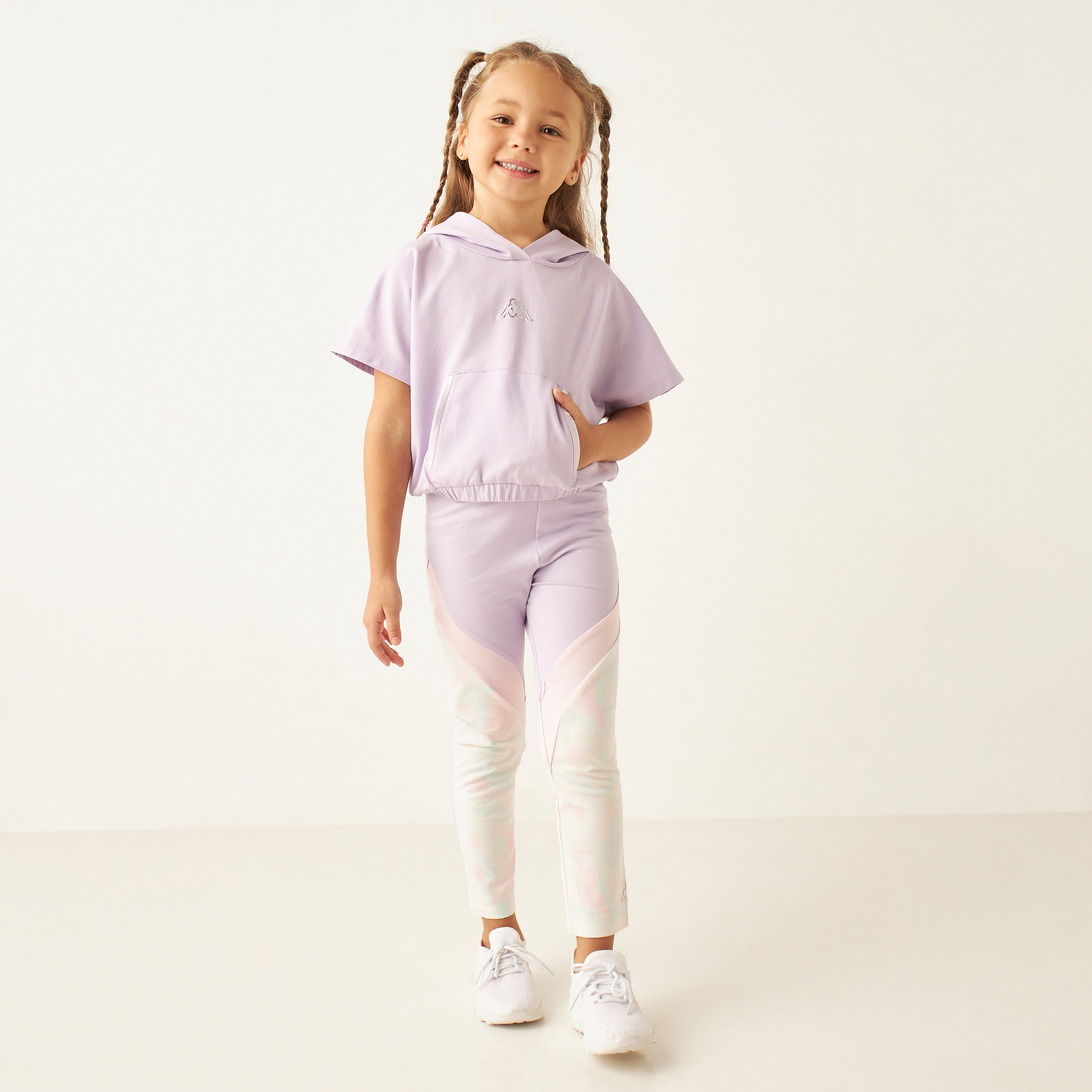 Kappa Logo Print Hooded T-shirt with Kangaroo Pocket and Short Sleeves-sports-girls-clothing-tops-image-2