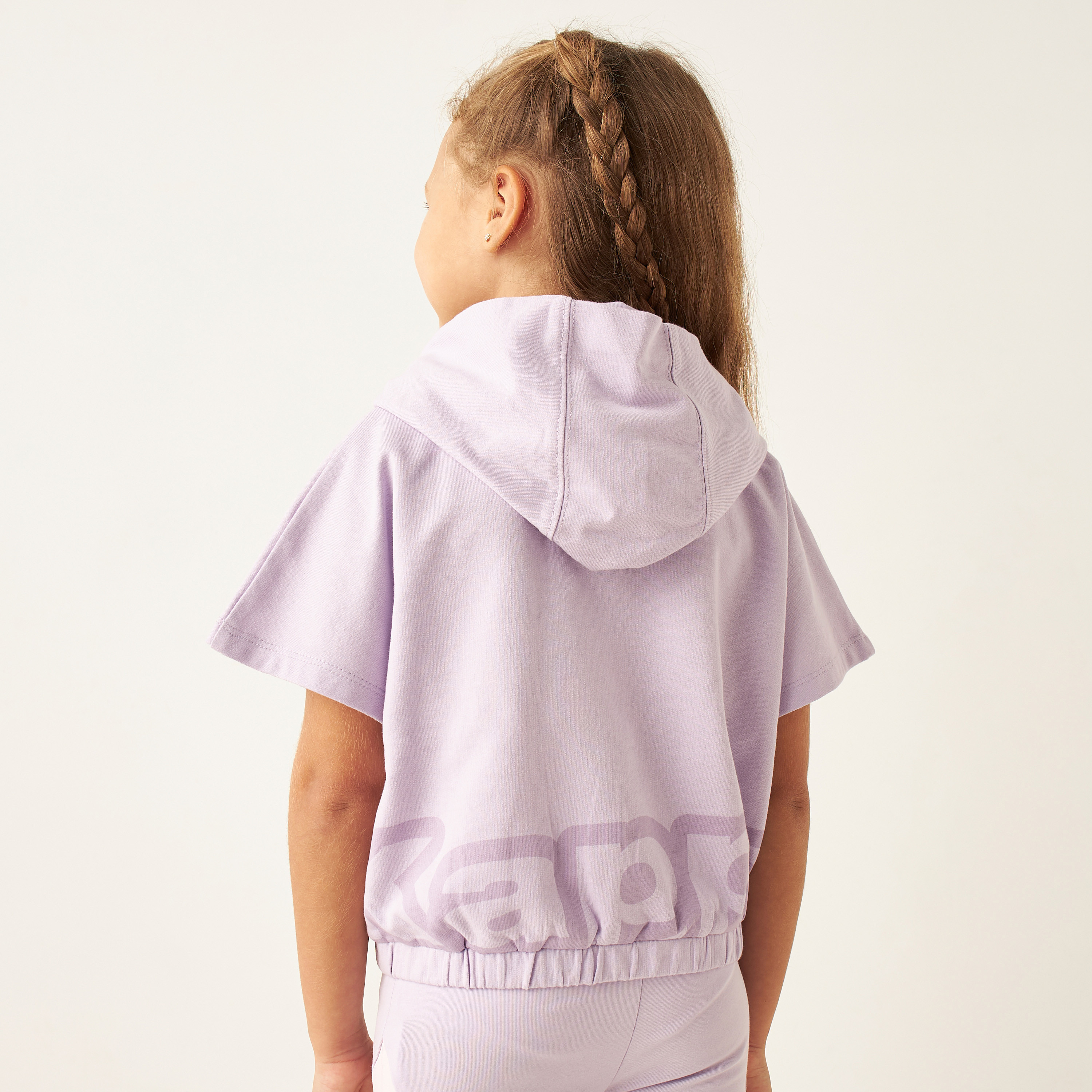 Kappa Logo Print Hooded T-shirt with Kangaroo Pocket and Short Sleeves-sports-girls-clothing-tops-image-4