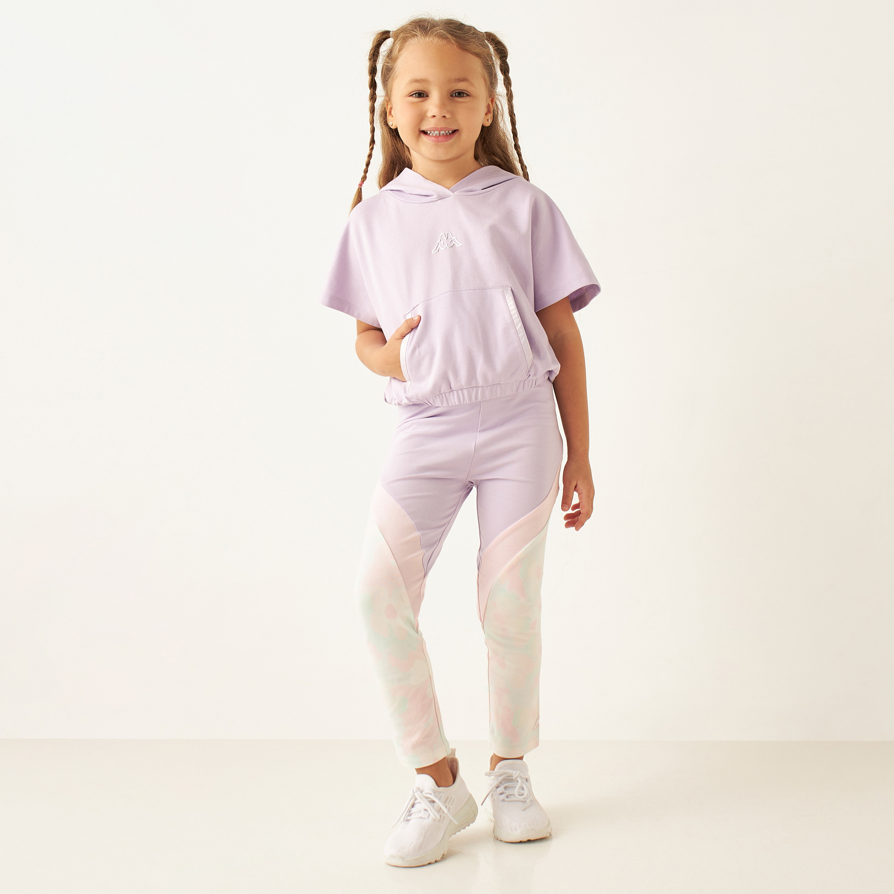 Kappa Colourblock Panelled Leggings with Elasticated Waistband-baby-girls-clothing-sportswear-bottoms-image-2