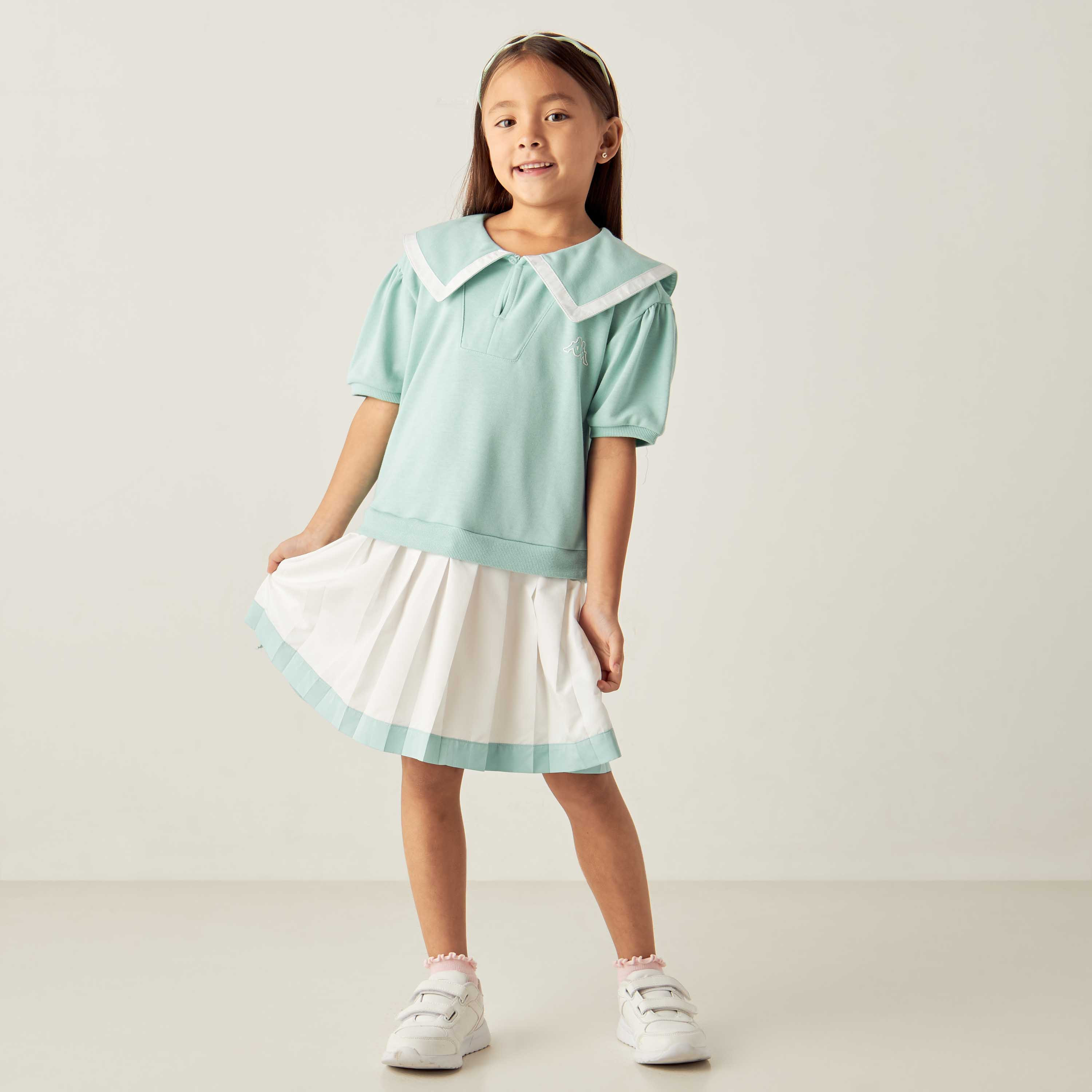 Kappa Box Pleated A-line Dress with Overlay Detail and Short Sleeves-girls-clothing-dressesandjumpsuits-image-2