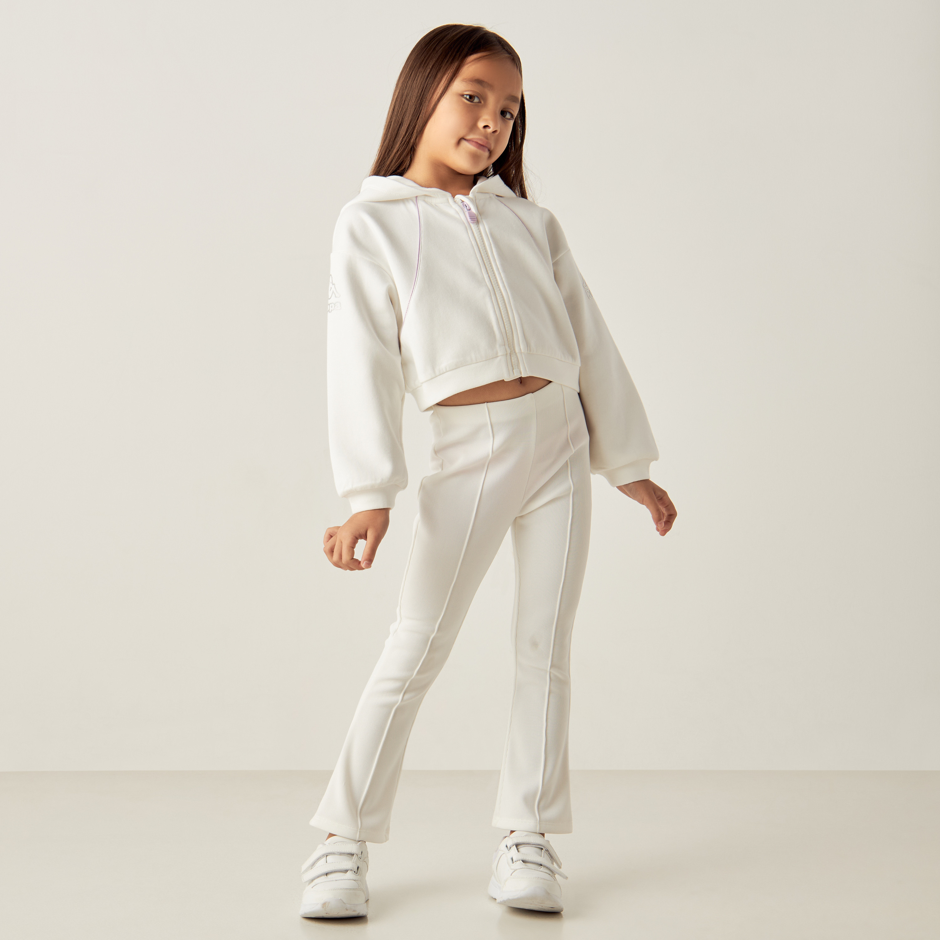 Kappa Foil Logo Print Zippered Sweatshirt with Hood and Long Sleeves-baby-girls-clothing-winterwear-sweatshirts-image-2